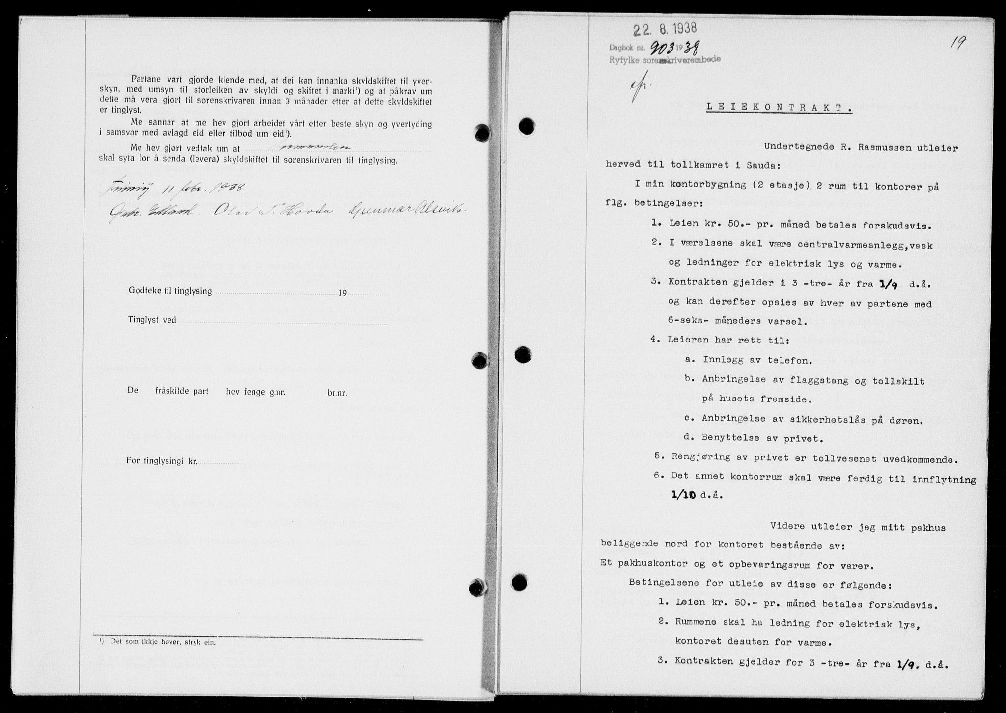 Ryfylke tingrett, SAST/A-100055/001/II/IIB/L0078: Mortgage book no. 57, 1938-1938, Diary no: : 903/1938
