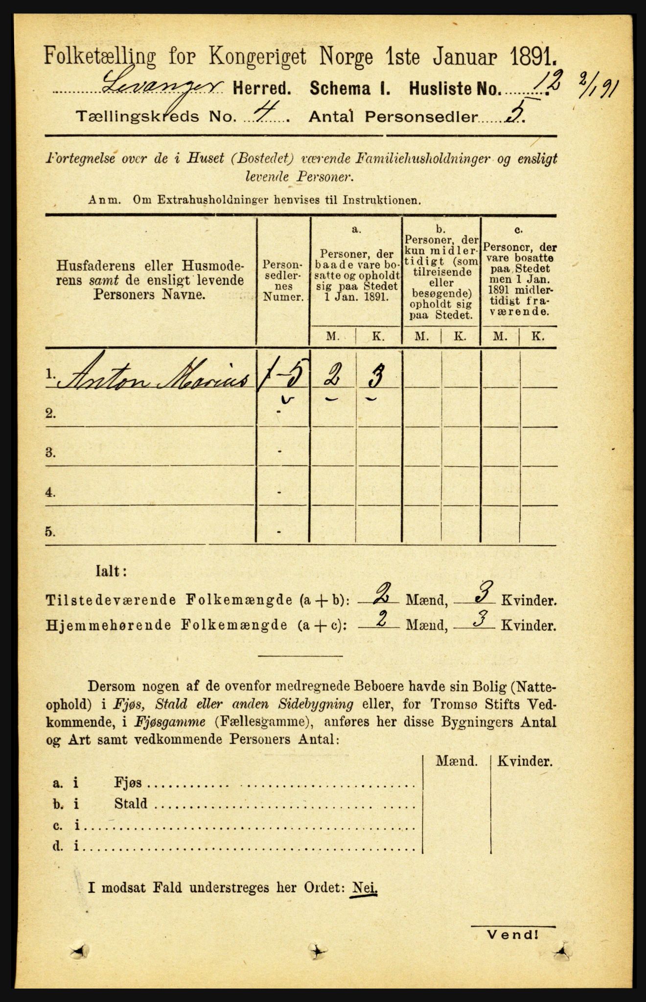 RA, 1891 census for 1720 Levanger, 1891, p. 2093