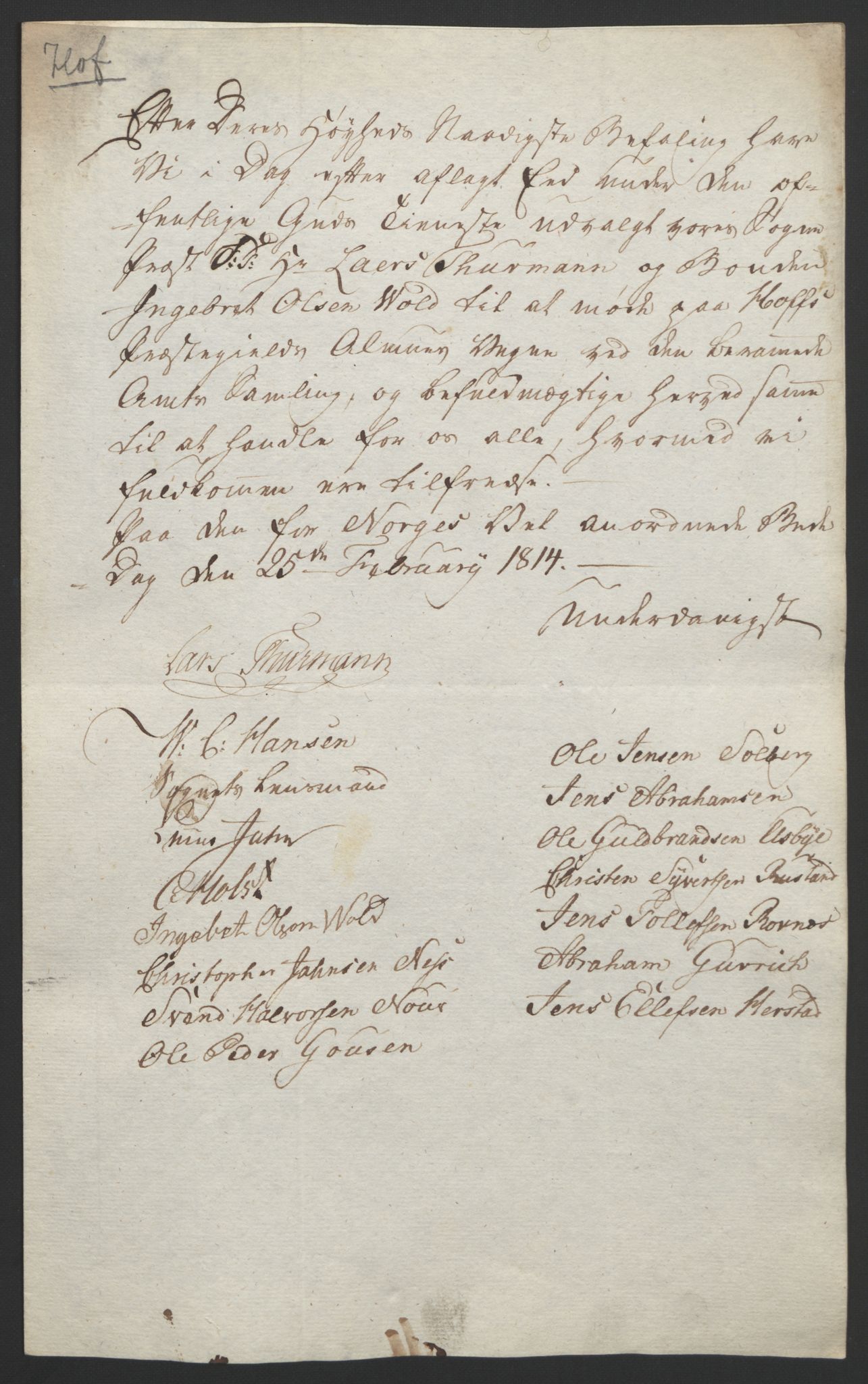 Statsrådssekretariatet, RA/S-1001/D/Db/L0008: Fullmakter for Eidsvollsrepresentantene i 1814. , 1814, p. 9