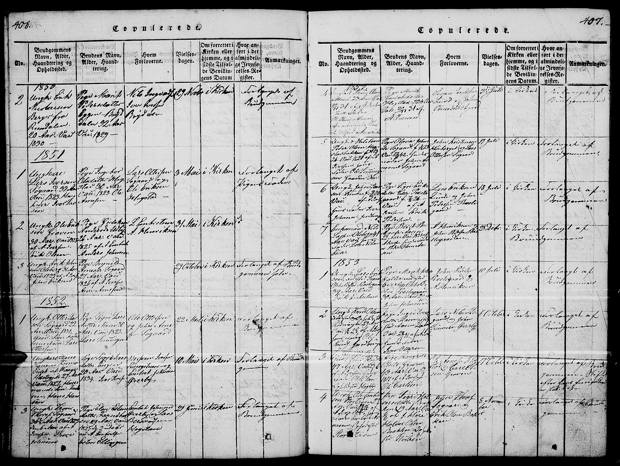 Tynset prestekontor, SAH/PREST-058/H/Ha/Hab/L0004: Parish register (copy) no. 4, 1814-1879, p. 406-407