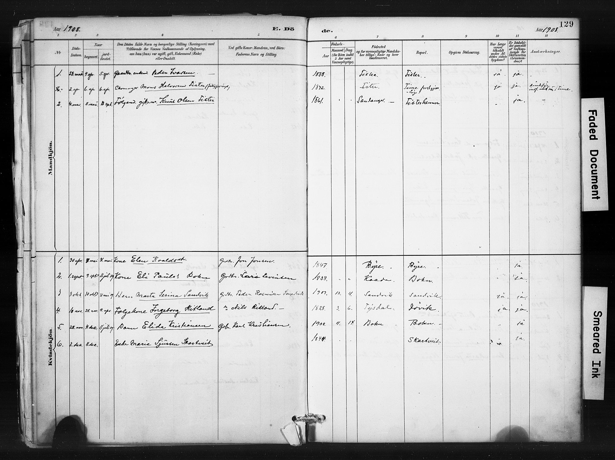 Hjelmeland sokneprestkontor, SAST/A-101843/01/IV/L0015: Parish register (official) no. A 15, 1887-1910, p. 129
