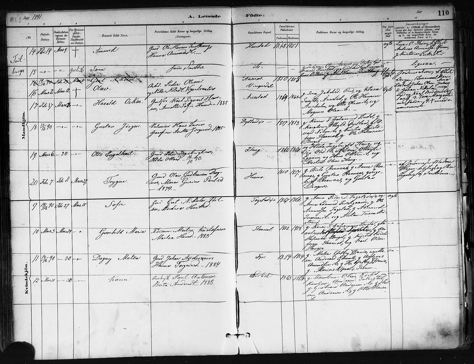 Nes prestekontor Kirkebøker, SAO/A-10410/F/Fa/L0010: Parish register (official) no. I 10, 1883-1898, p. 110