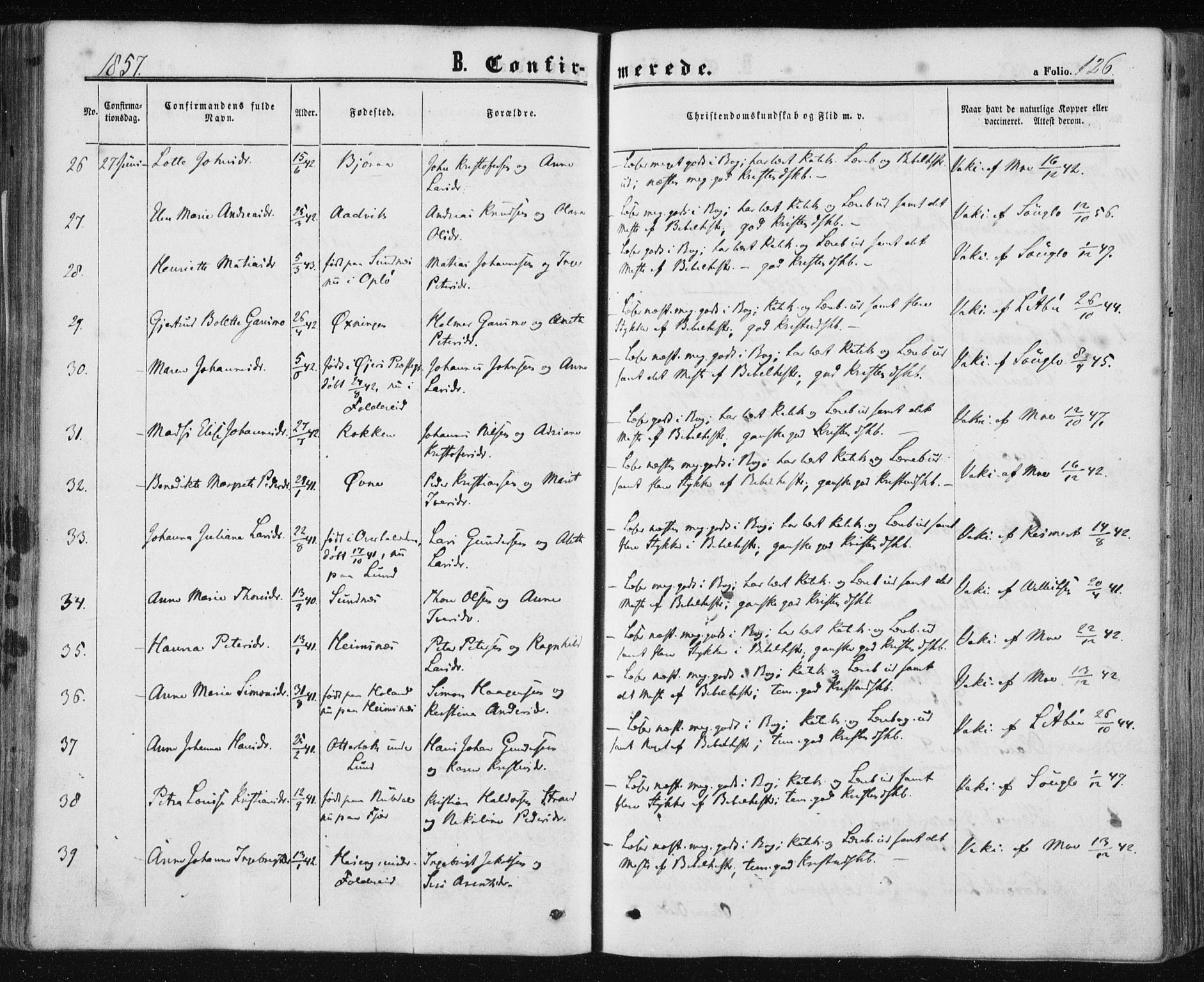 Ministerialprotokoller, klokkerbøker og fødselsregistre - Nord-Trøndelag, SAT/A-1458/780/L0641: Parish register (official) no. 780A06, 1857-1874, p. 126