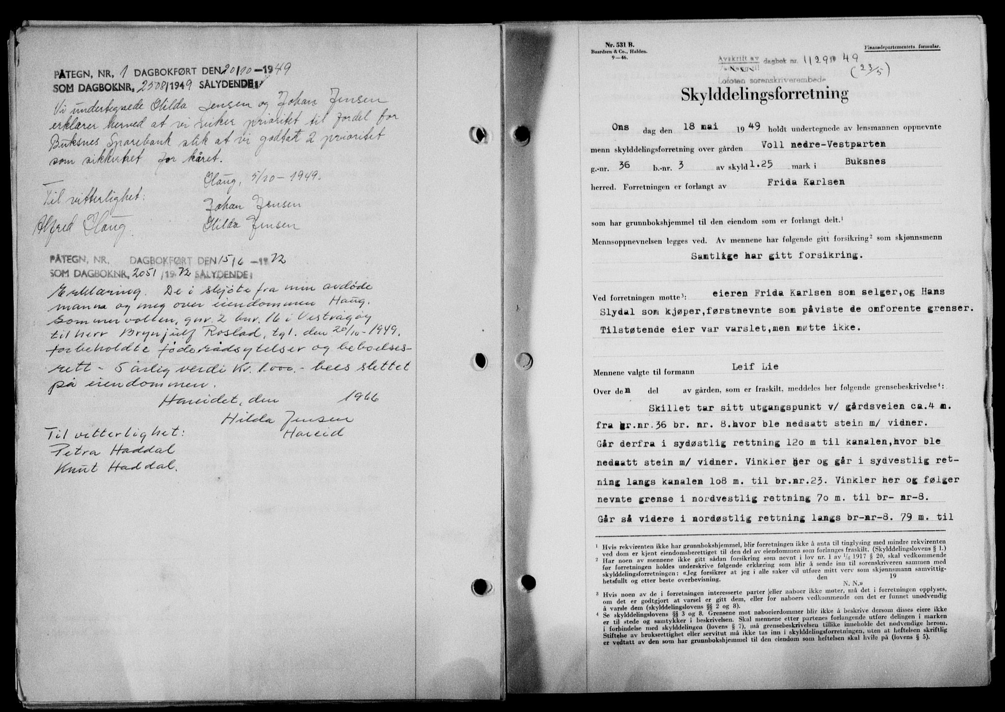 Lofoten sorenskriveri, SAT/A-0017/1/2/2C/L0020a: Mortgage book no. 20a, 1948-1949, Diary no: : 1129/1949