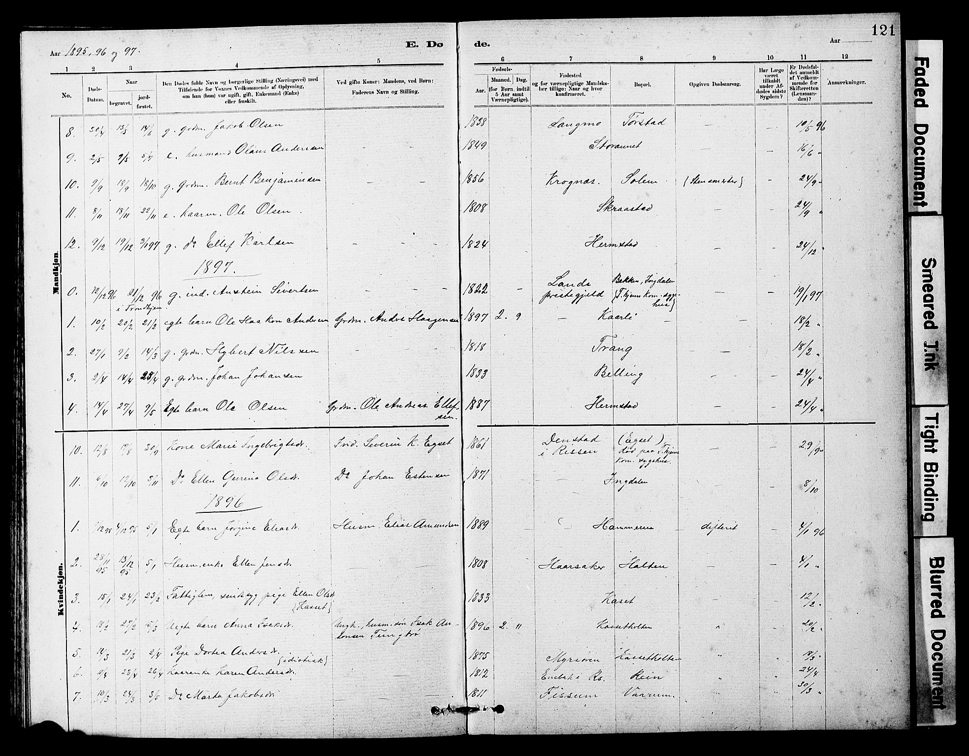 Ministerialprotokoller, klokkerbøker og fødselsregistre - Sør-Trøndelag, SAT/A-1456/646/L0628: Parish register (copy) no. 646C01, 1880-1903, p. 121