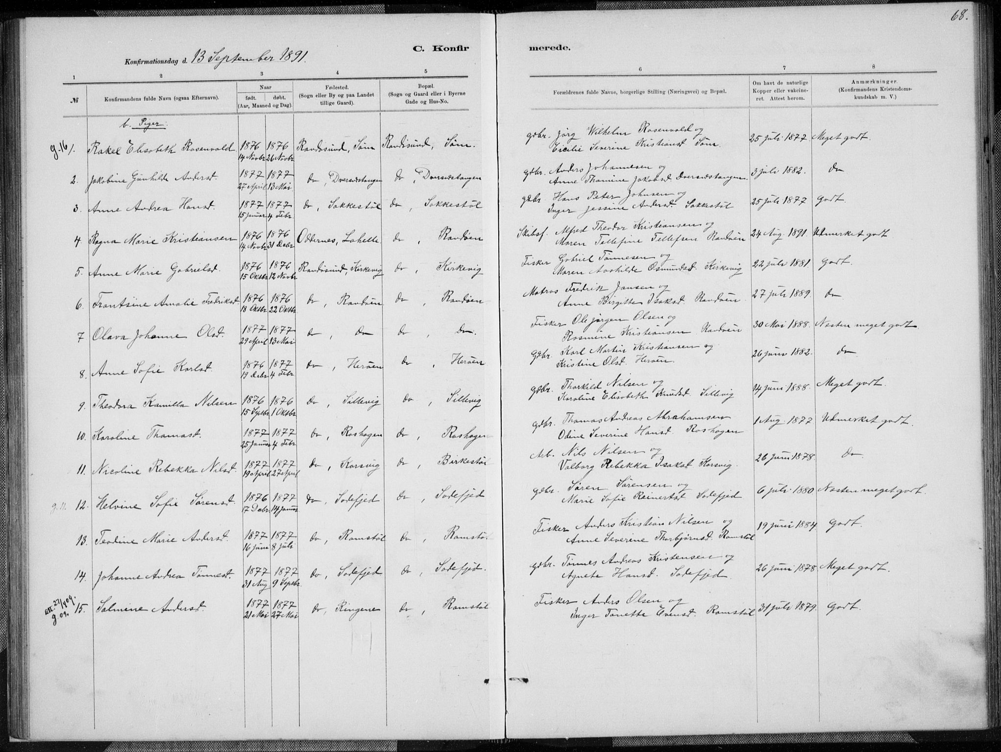 Oddernes sokneprestkontor, AV/SAK-1111-0033/F/Fa/Fab/L0002: Parish register (official) no. A 2, 1884-1903, p. 68