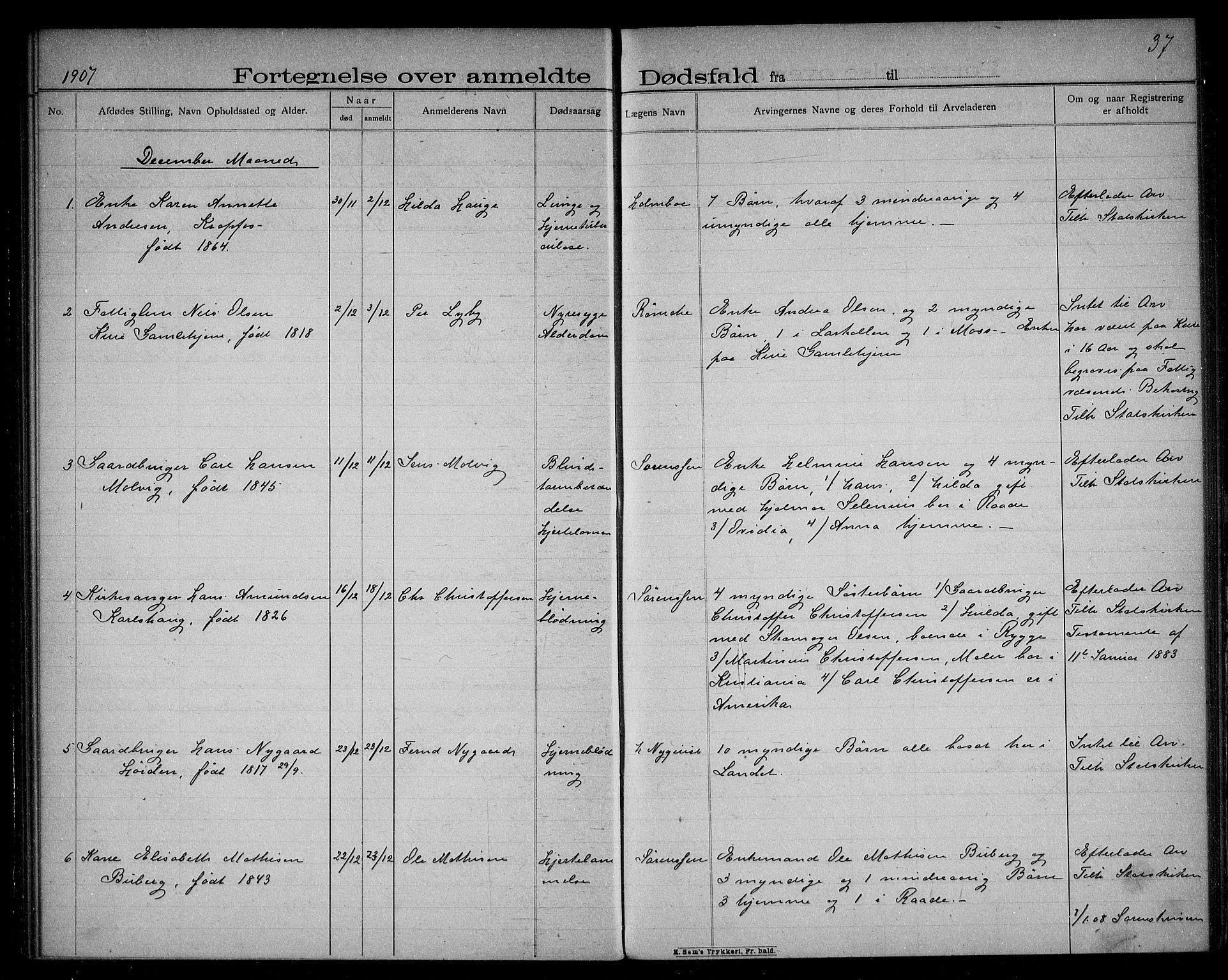 Rygge lensmannskontor, AV/SAO-A-10005/H/Ha/Haa/L0004: Dødsfallsprotokoll, 1903-1912, p. 37