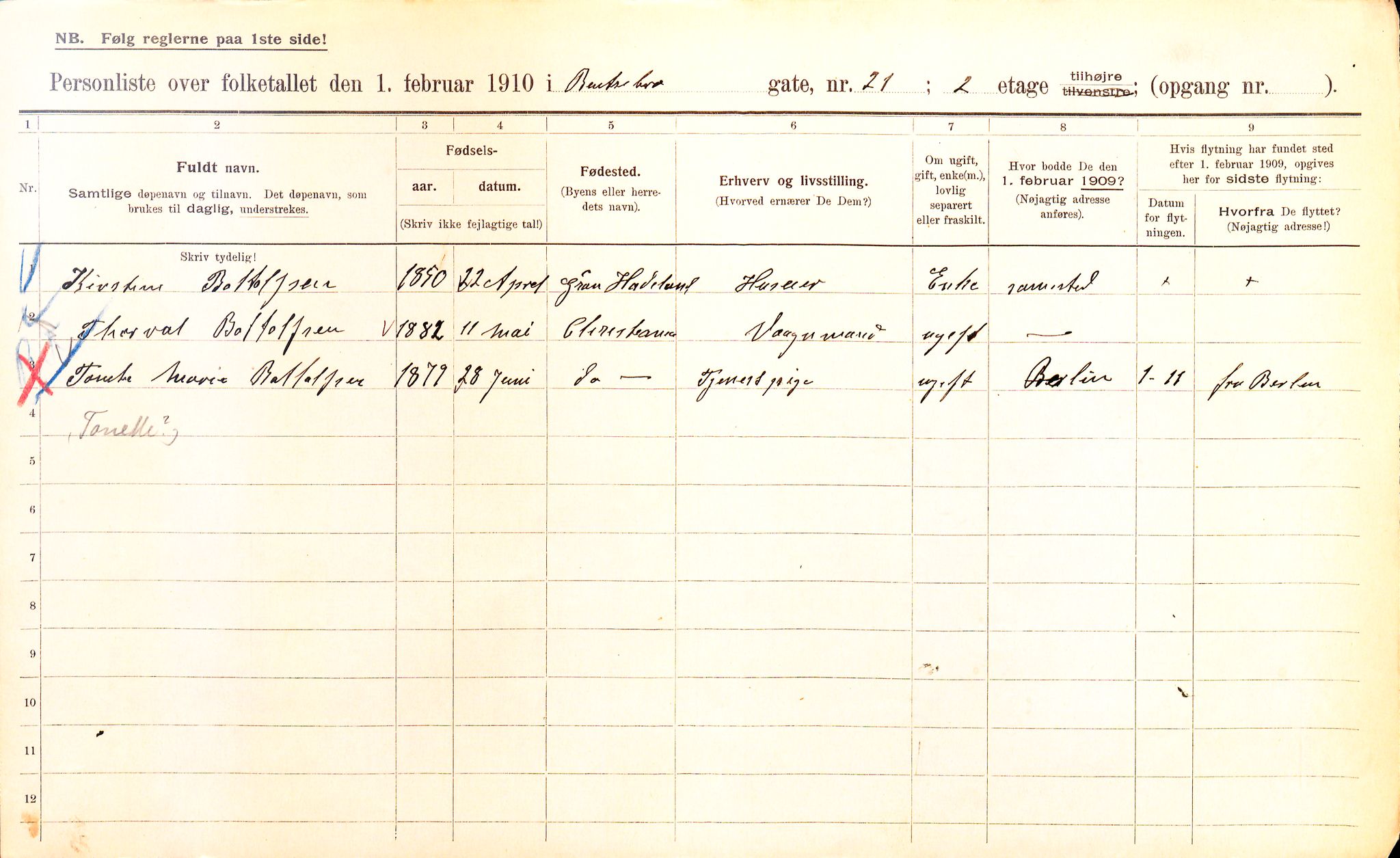 OBA, Municipal Census 1910 for Kristiania, 1910, p. 3339