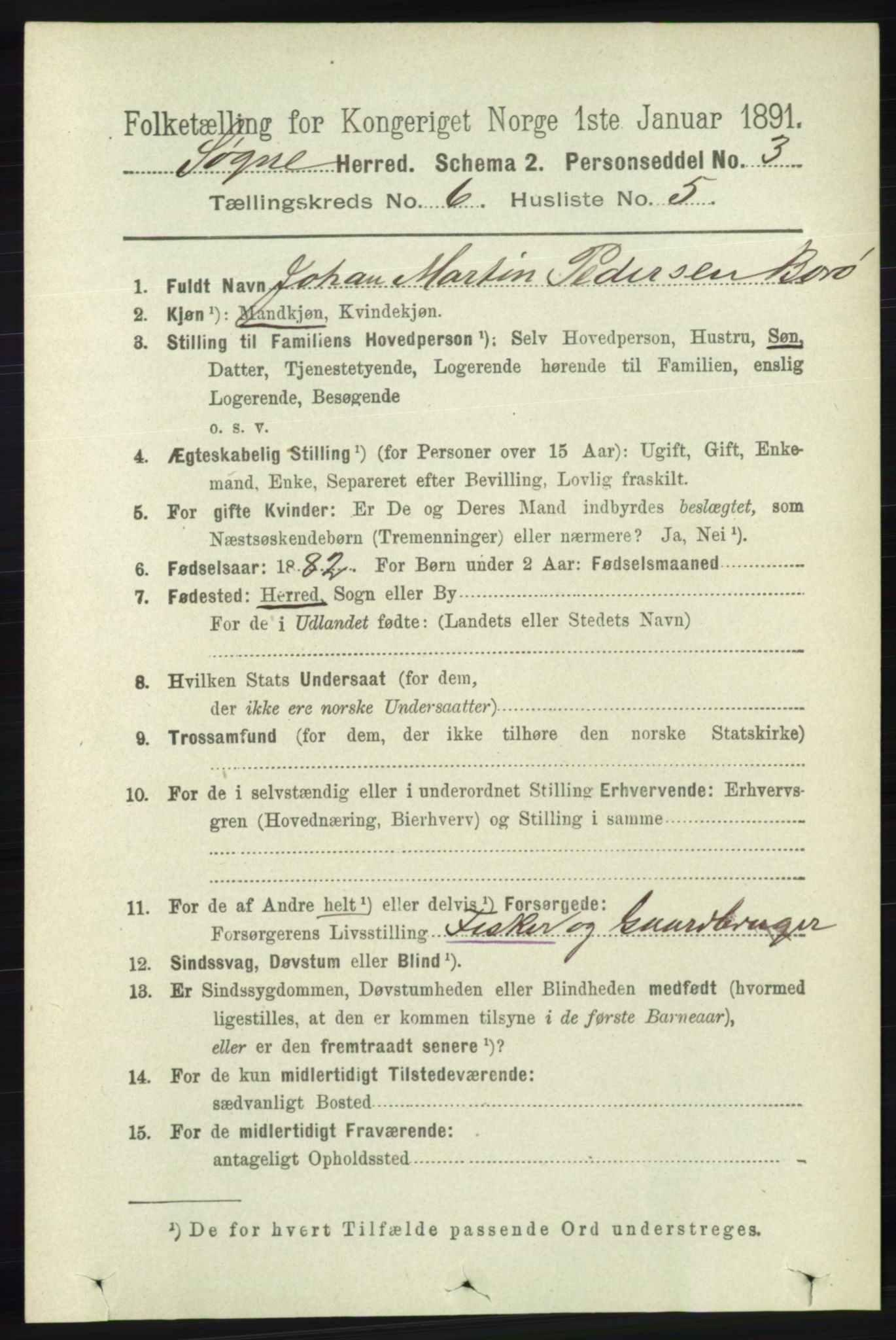 RA, 1891 census for 1018 Søgne, 1891, p. 1392
