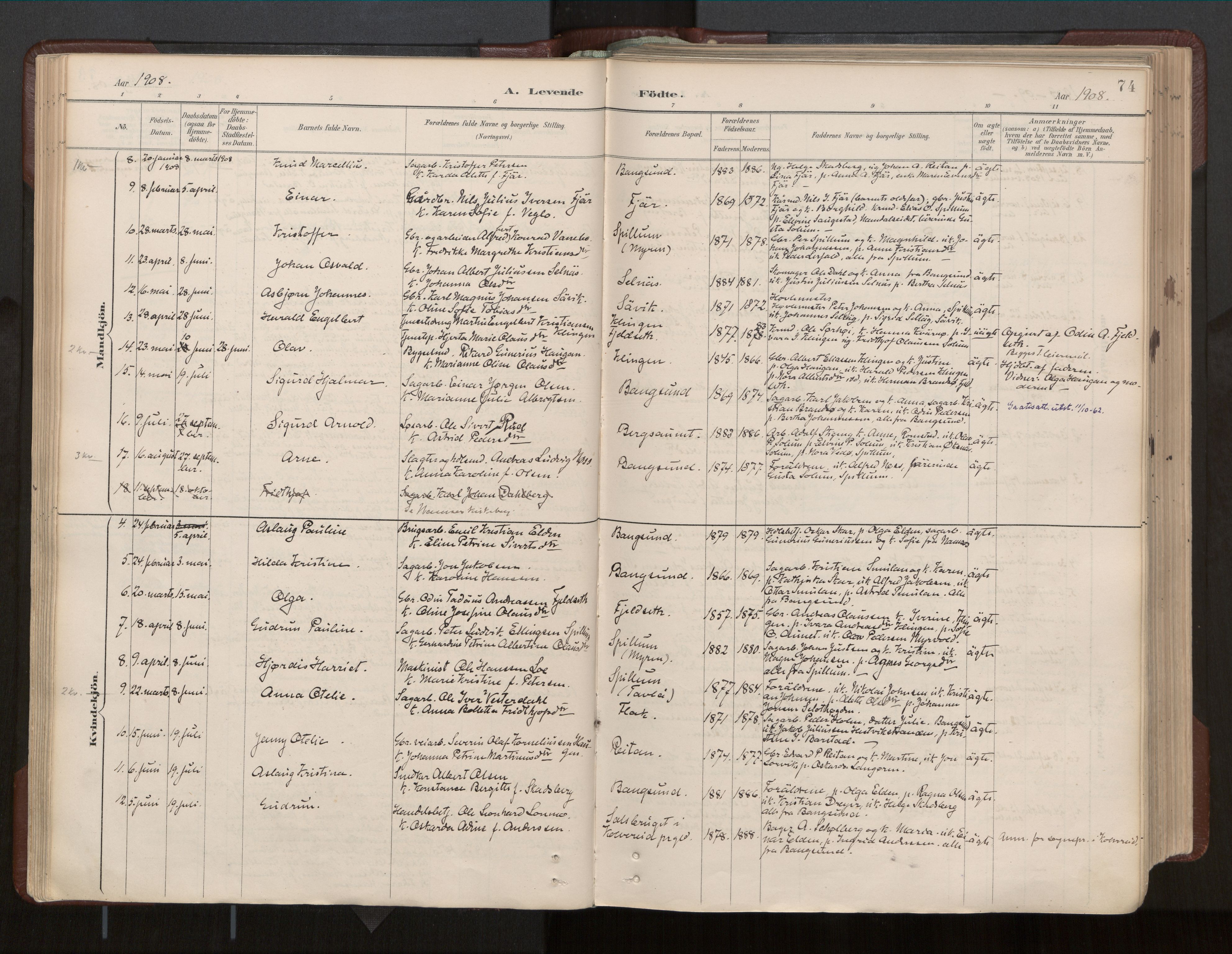 Ministerialprotokoller, klokkerbøker og fødselsregistre - Nord-Trøndelag, SAT/A-1458/770/L0589: Parish register (official) no. 770A03, 1887-1929, p. 74