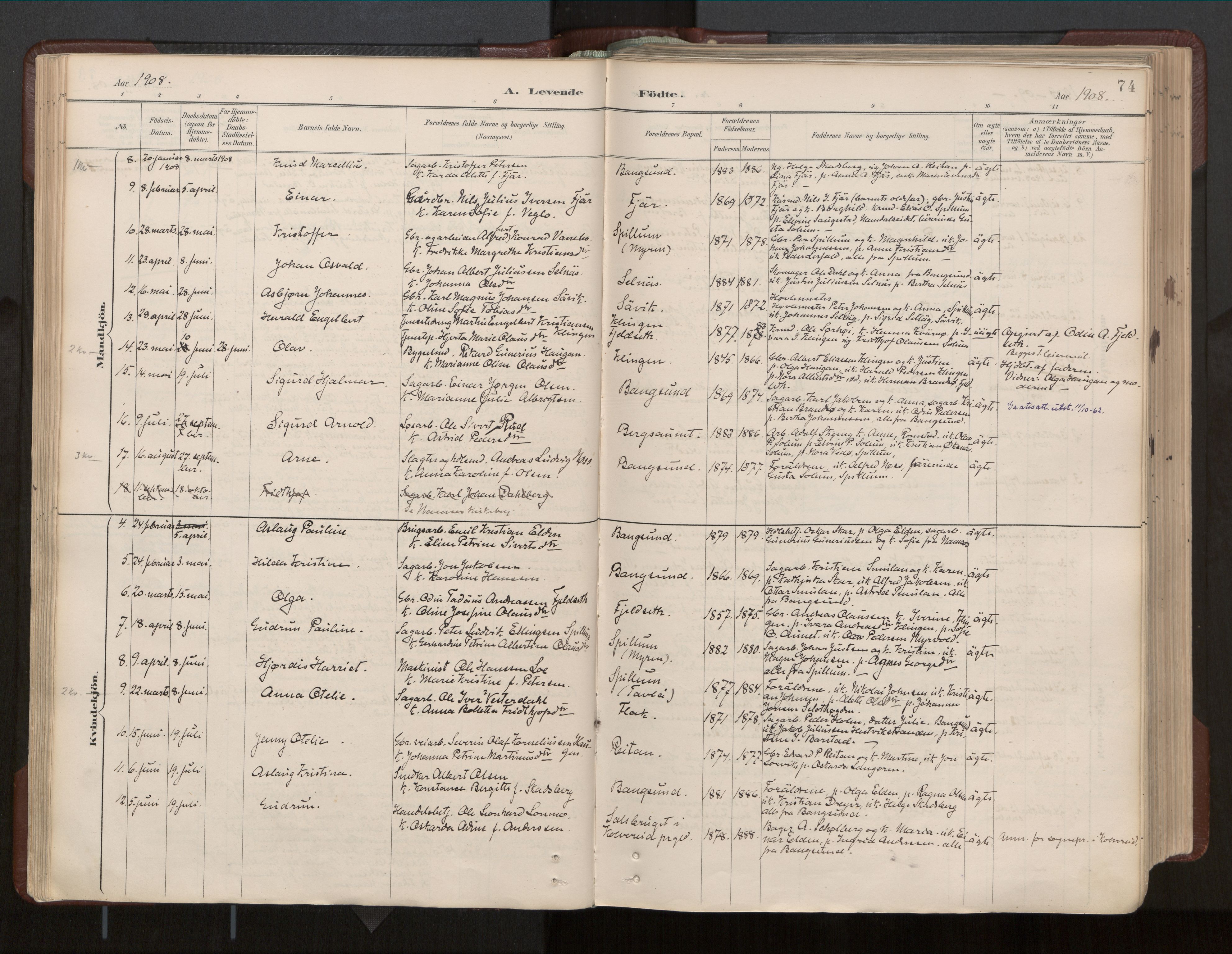 Ministerialprotokoller, klokkerbøker og fødselsregistre - Nord-Trøndelag, AV/SAT-A-1458/770/L0589: Parish register (official) no. 770A03, 1887-1929, p. 74