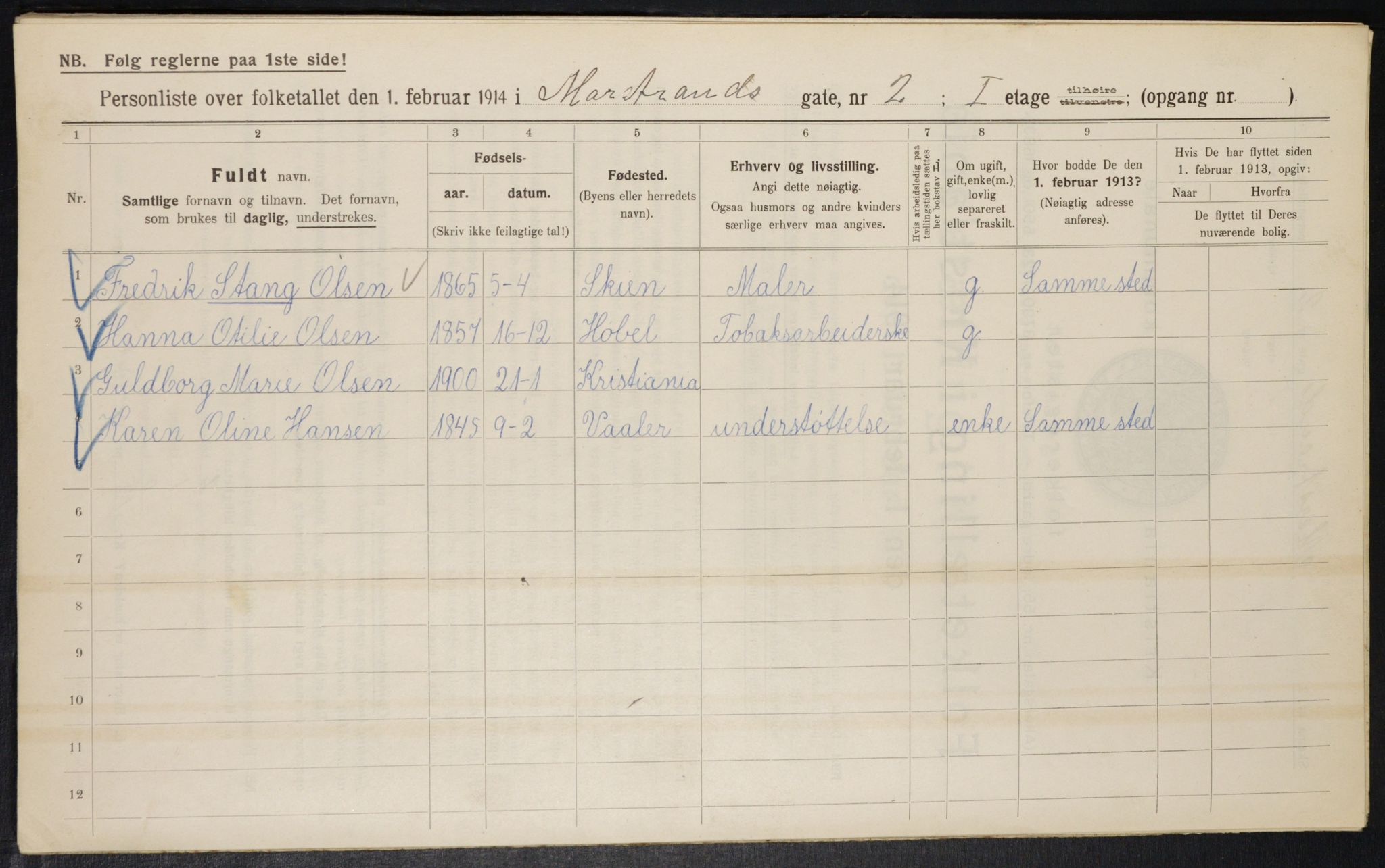 OBA, Municipal Census 1914 for Kristiania, 1914, p. 64646