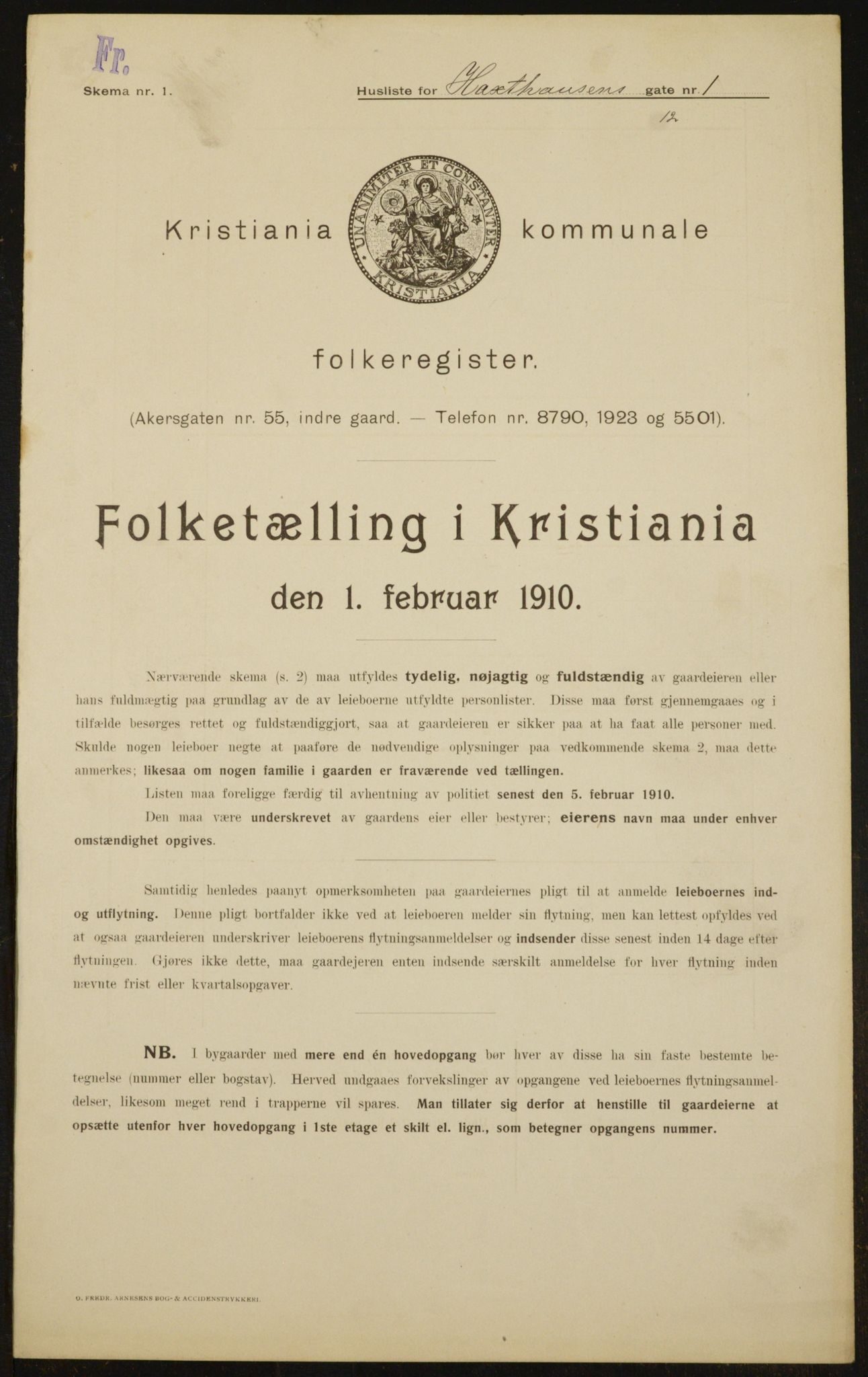 OBA, Municipal Census 1910 for Kristiania, 1910, p. 34375