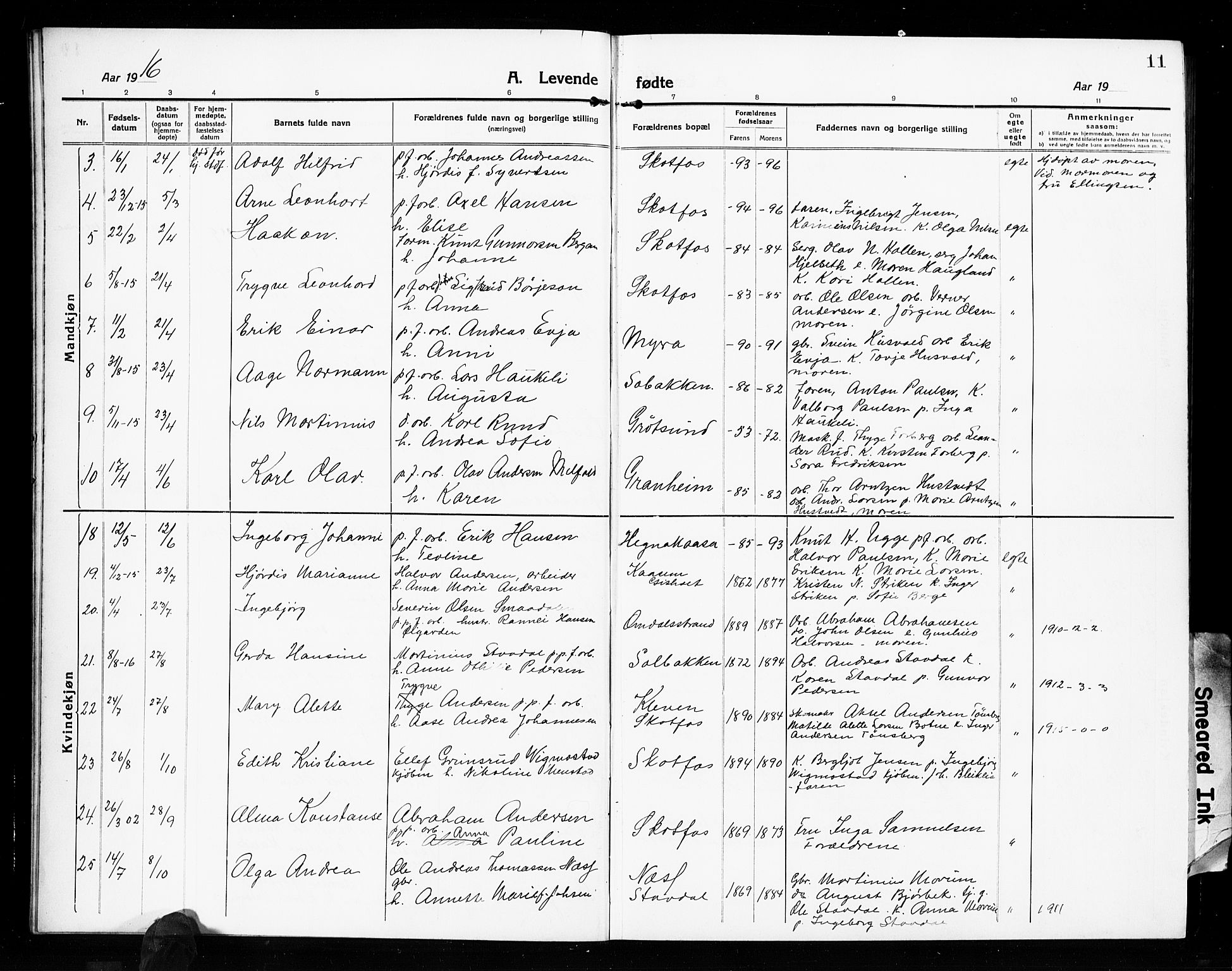 Solum kirkebøker, AV/SAKO-A-306/G/Gb/L0006: Parish register (copy) no. II 6, 1915-1927, p. 11