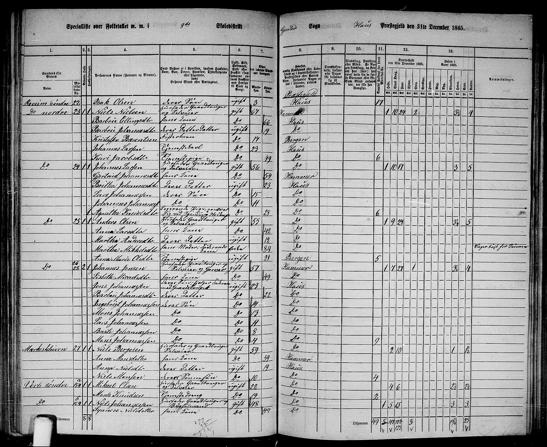 RA, 1865 census for Haus, 1865, p. 158