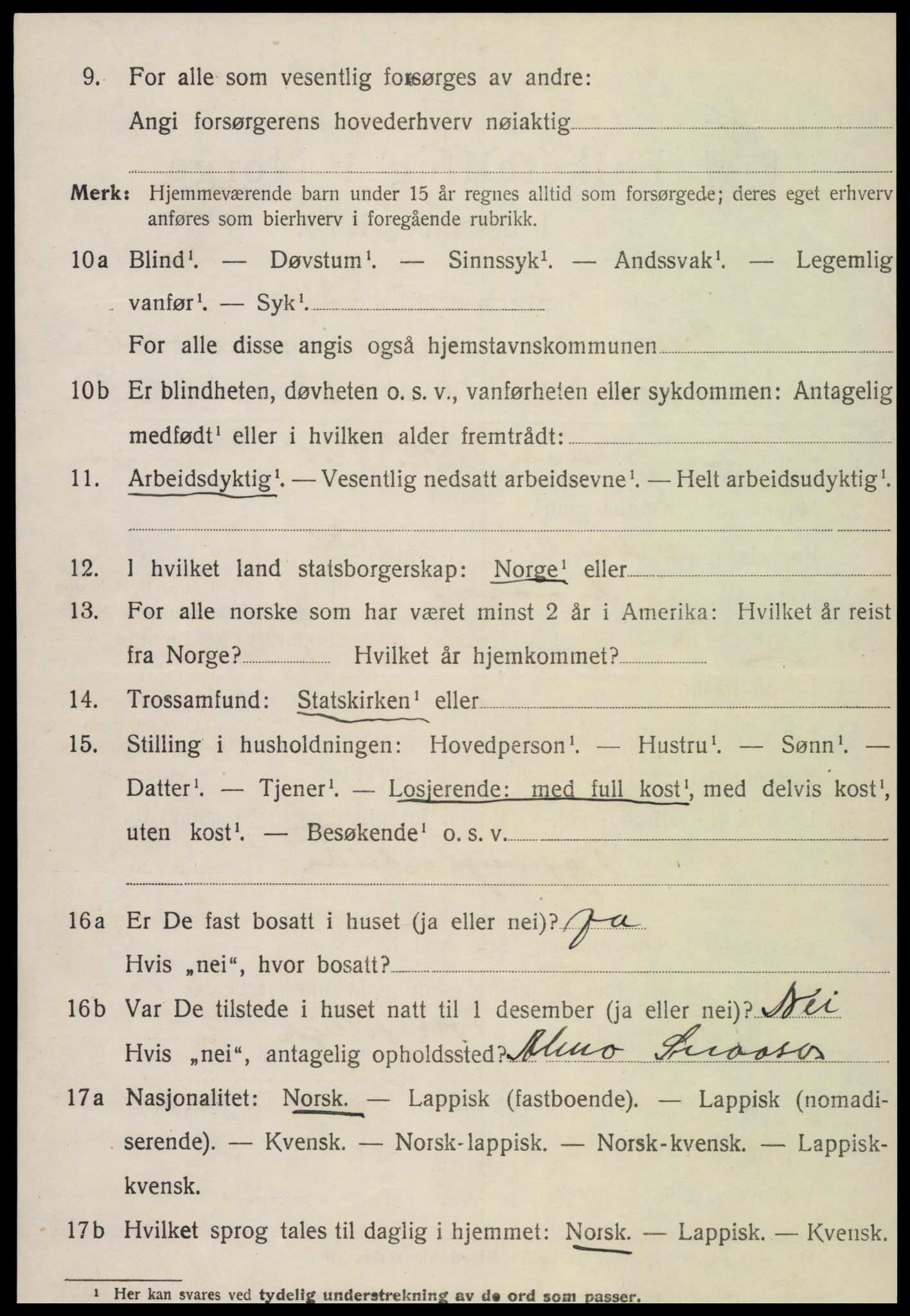 SAT, 1920 census for Snåsa, 1920, p. 3661