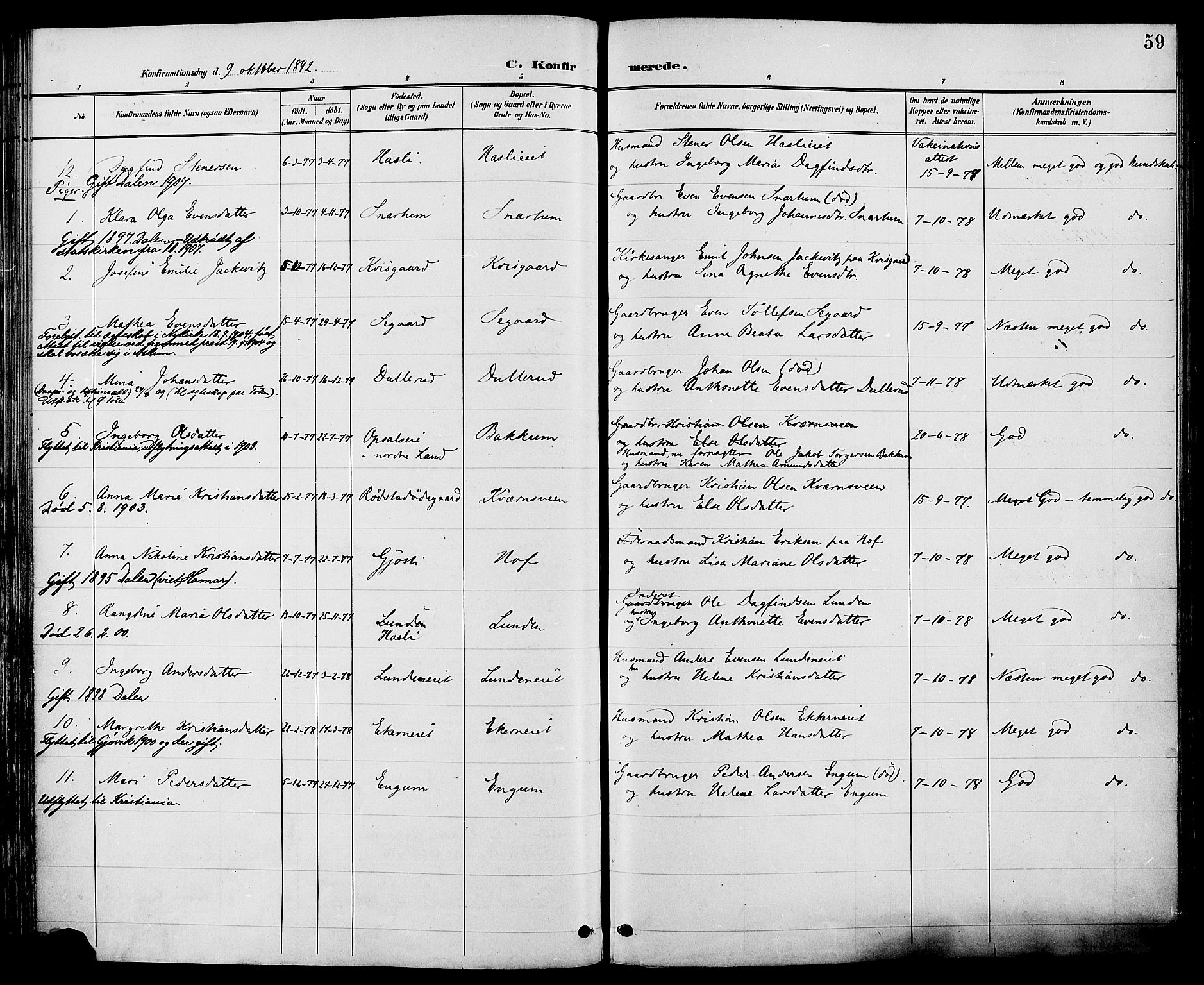 Biri prestekontor, SAH/PREST-096/H/Ha/Haa/L0007: Parish register (official) no. 7, 1887-1893, p. 59