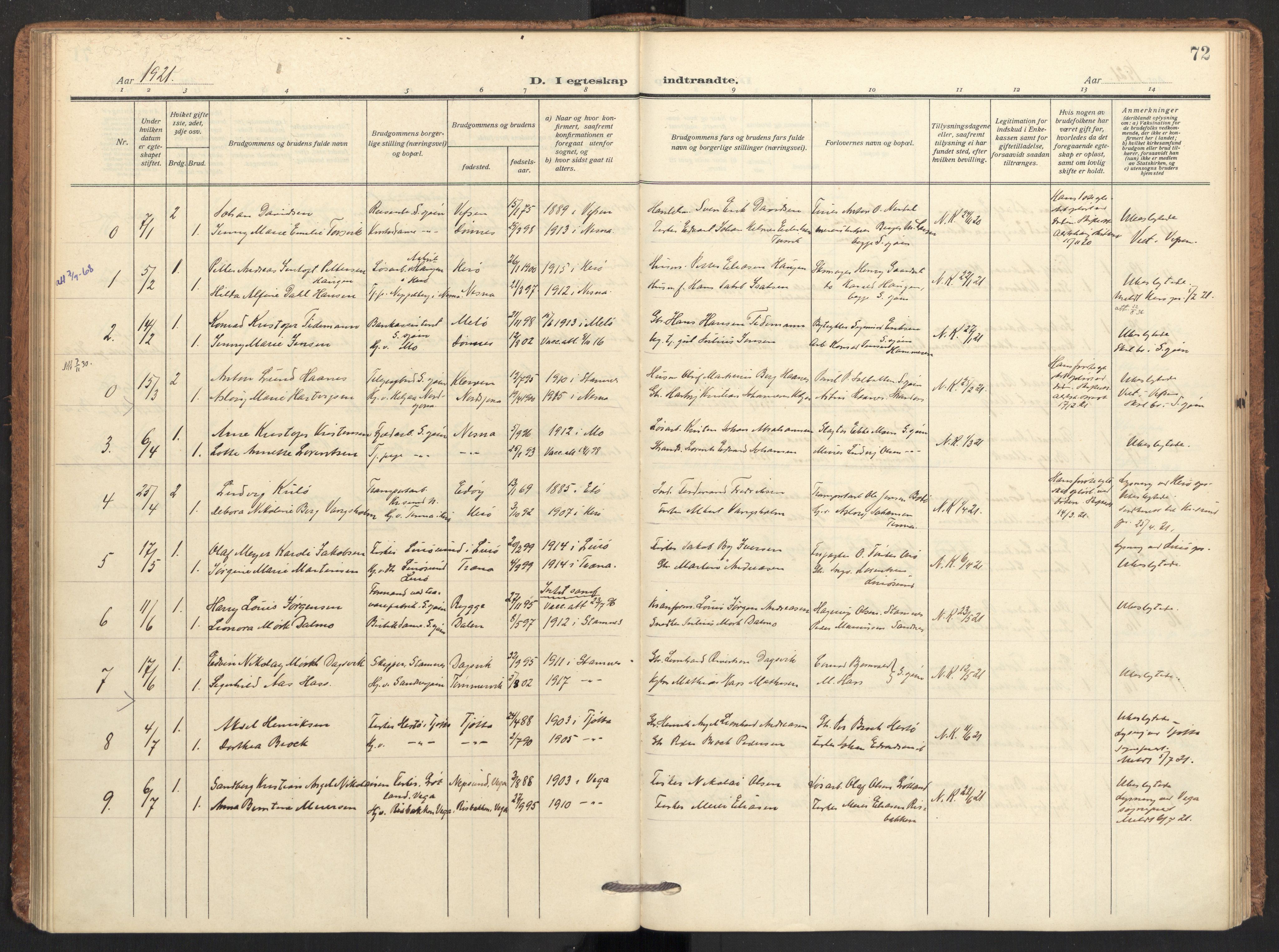 Ministerialprotokoller, klokkerbøker og fødselsregistre - Nordland, AV/SAT-A-1459/831/L0473: Parish register (official) no. 831A04, 1909-1934, p. 72