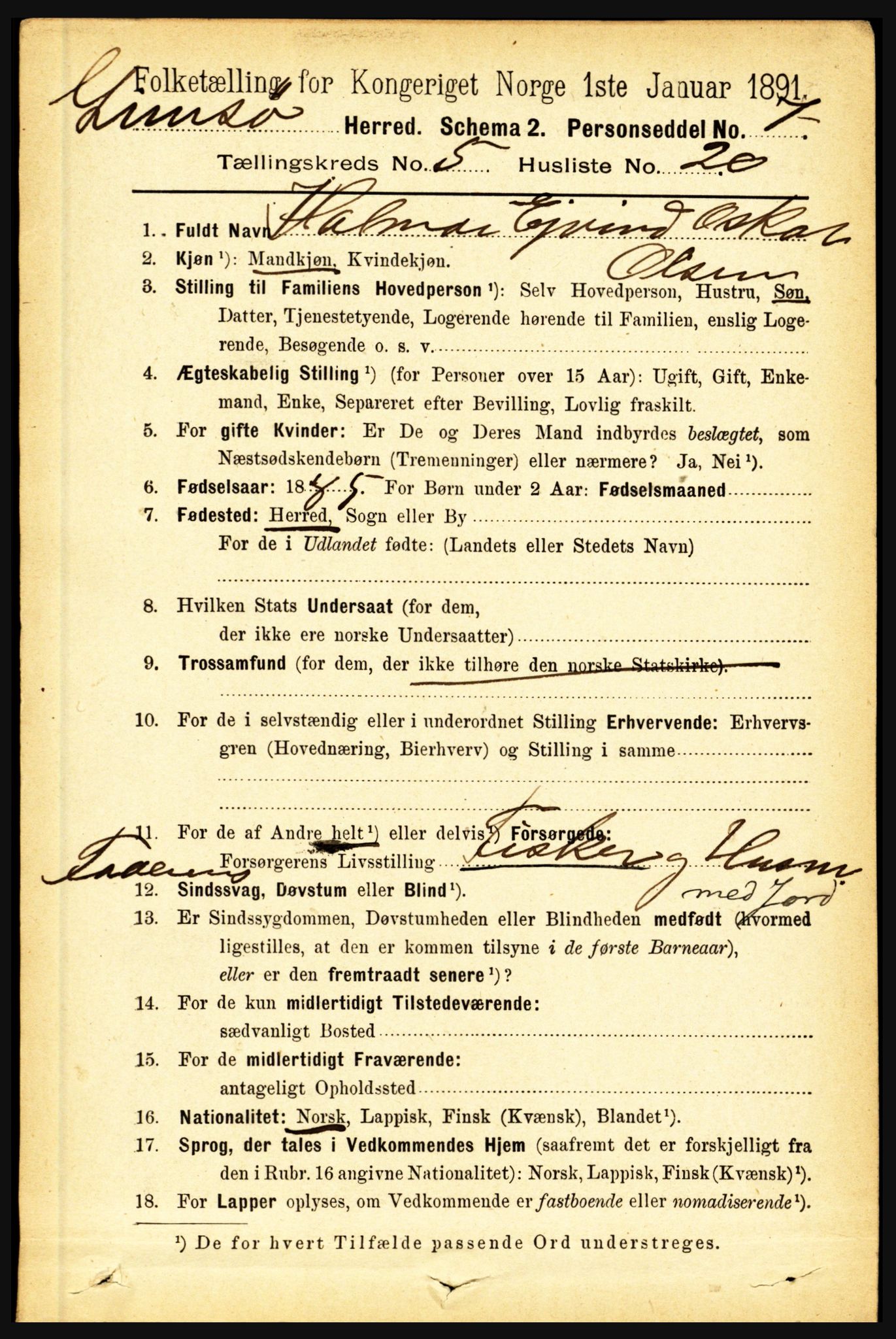 RA, 1891 census for 1864 Gimsøy, 1891, p. 966