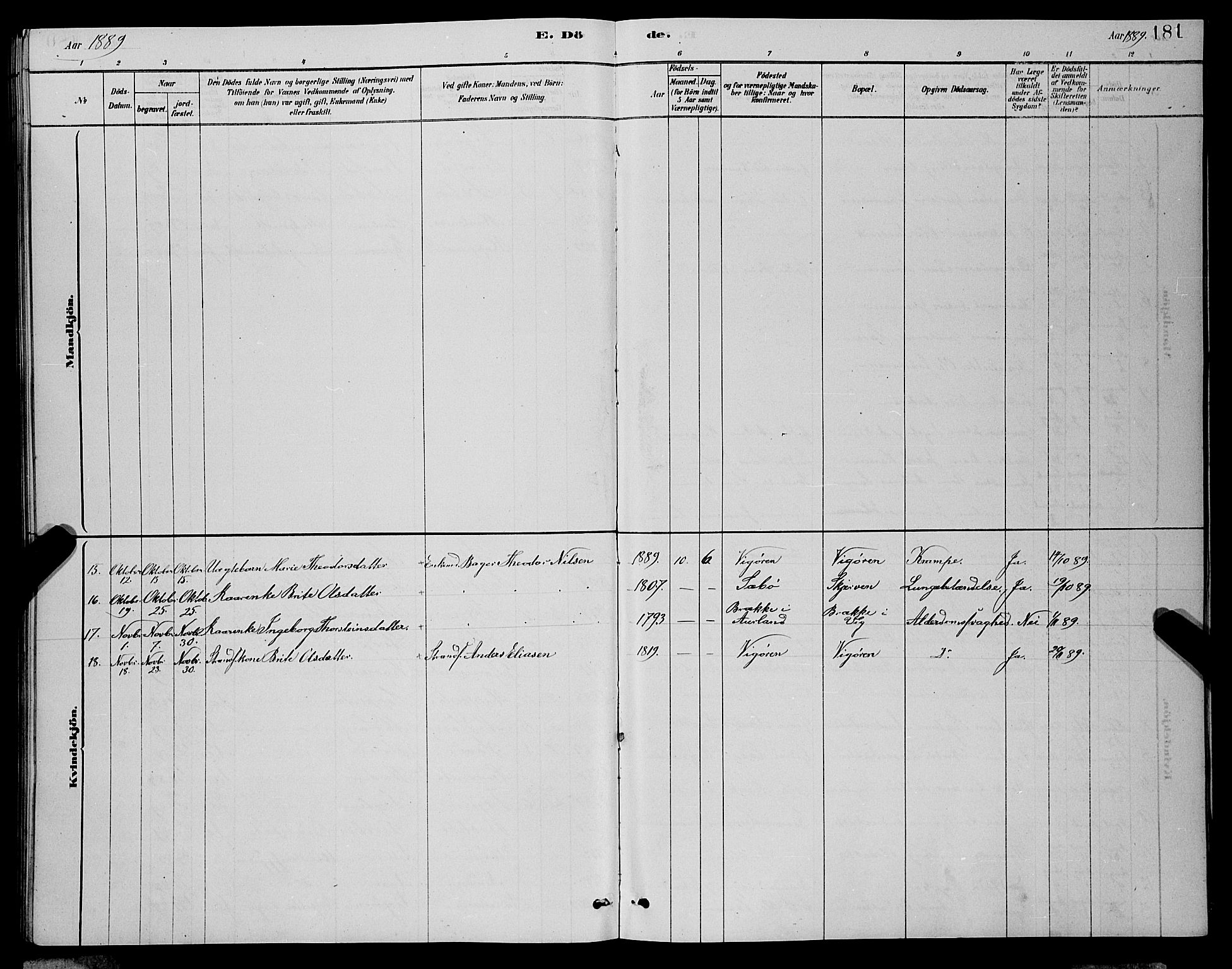 Vik sokneprestembete, AV/SAB-A-81501/H/Hab/Haba/L0003: Parish register (copy) no. A 3, 1878-1894, p. 181