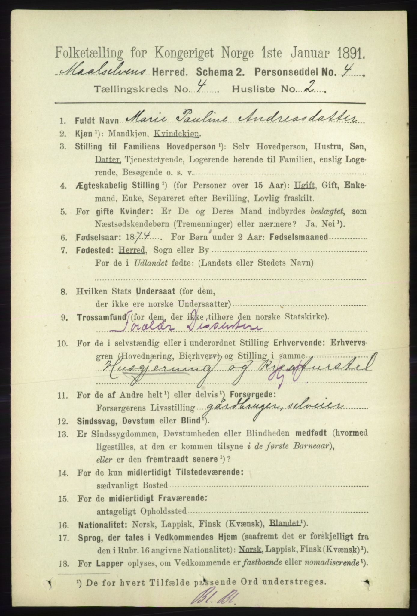 RA, 1891 census for 1924 Målselv, 1891, p. 1090