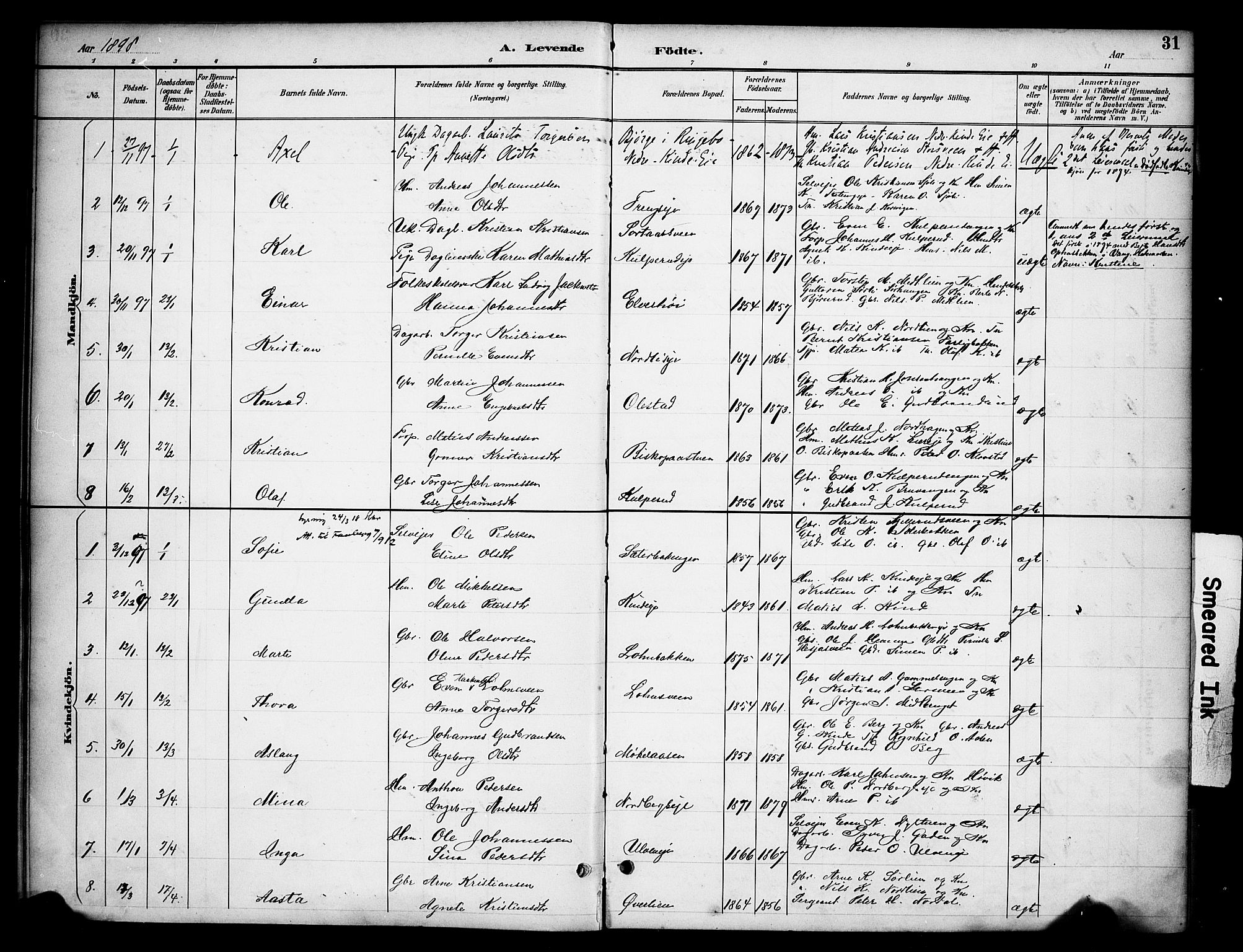 Ringsaker prestekontor, AV/SAH-PREST-014/K/Ka/L0015: Parish register (official) no. 15, 1891-1904, p. 31