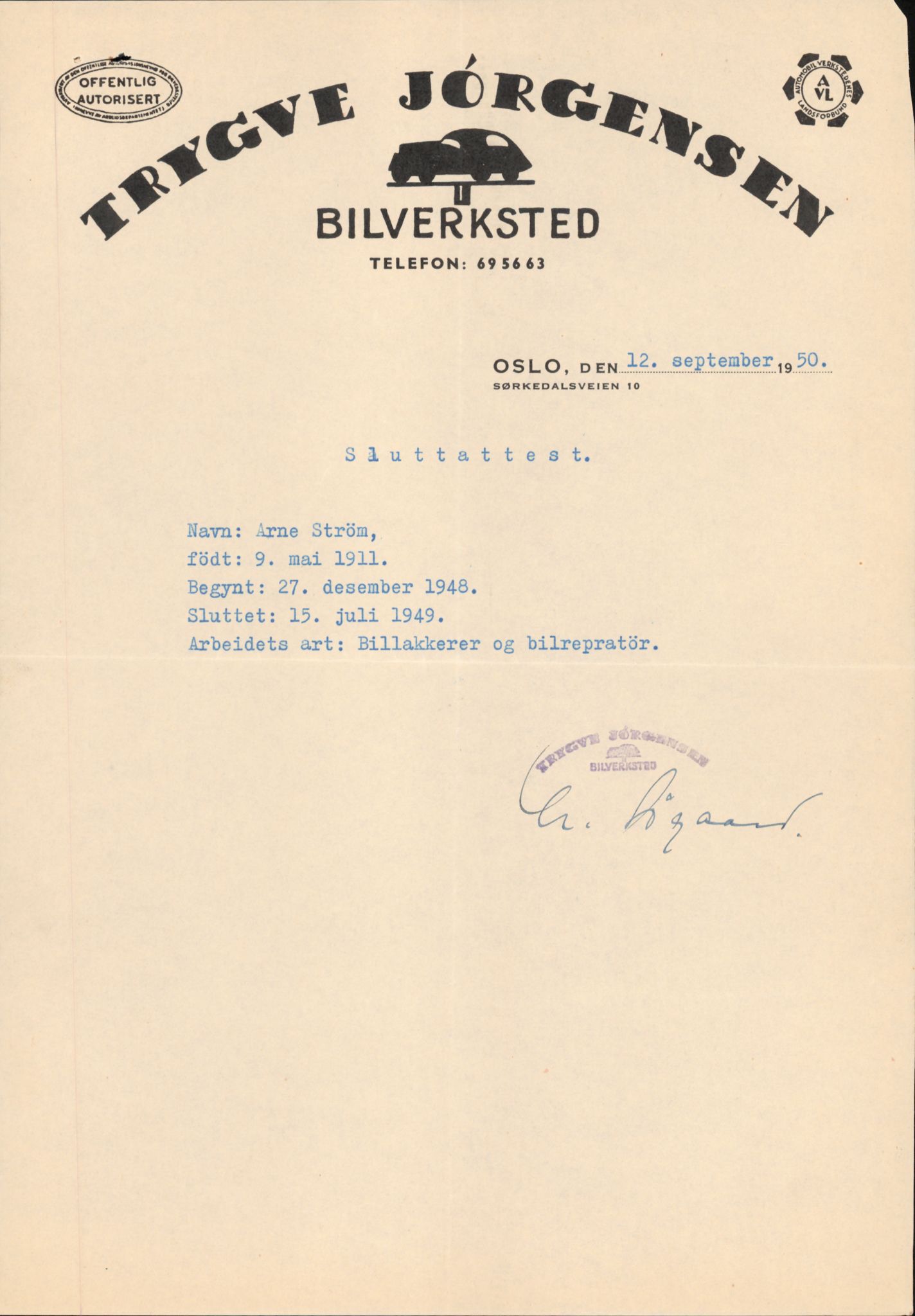 Forsvaret, Forsvarets overkommando/Luftforsvarsstaben, RA/RAFA-4079/P/Pa/L0028: Personellpapirer, 1911, p. 192