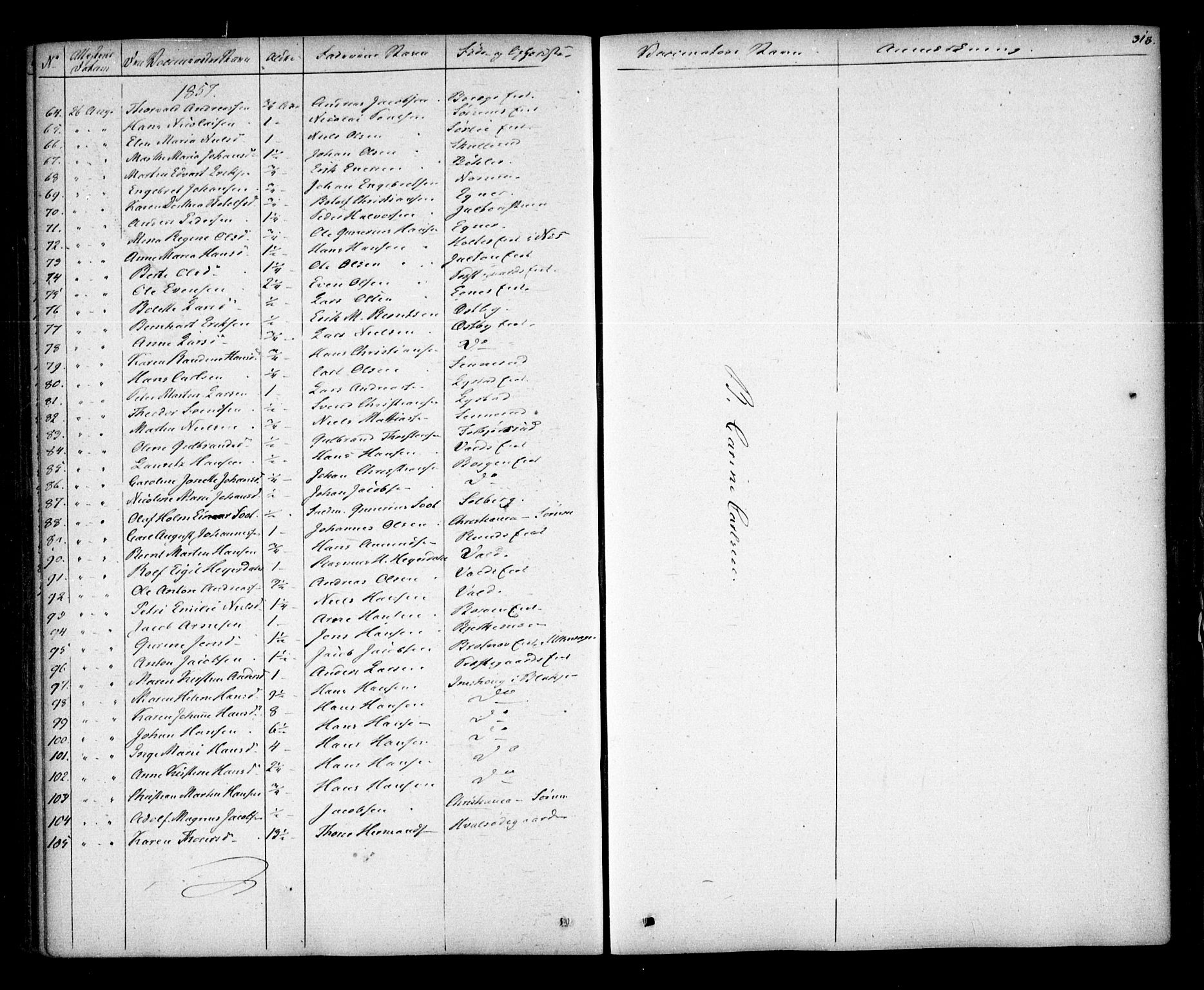 Sørum prestekontor Kirkebøker, AV/SAO-A-10303/F/Fa/L0005: Parish register (official) no. I 5, 1846-1863, p. 318