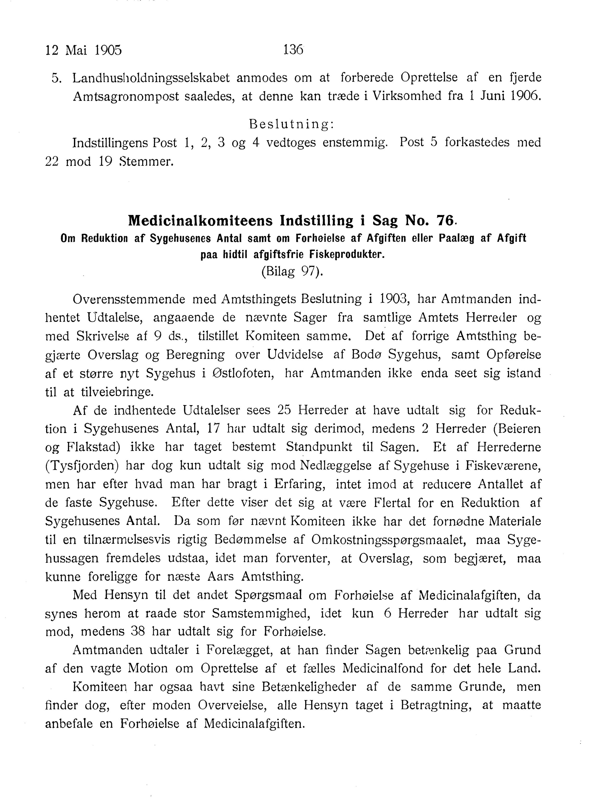 Nordland Fylkeskommune. Fylkestinget, AIN/NFK-17/176/A/Ac/L0028: Fylkestingsforhandlinger 1905, 1905