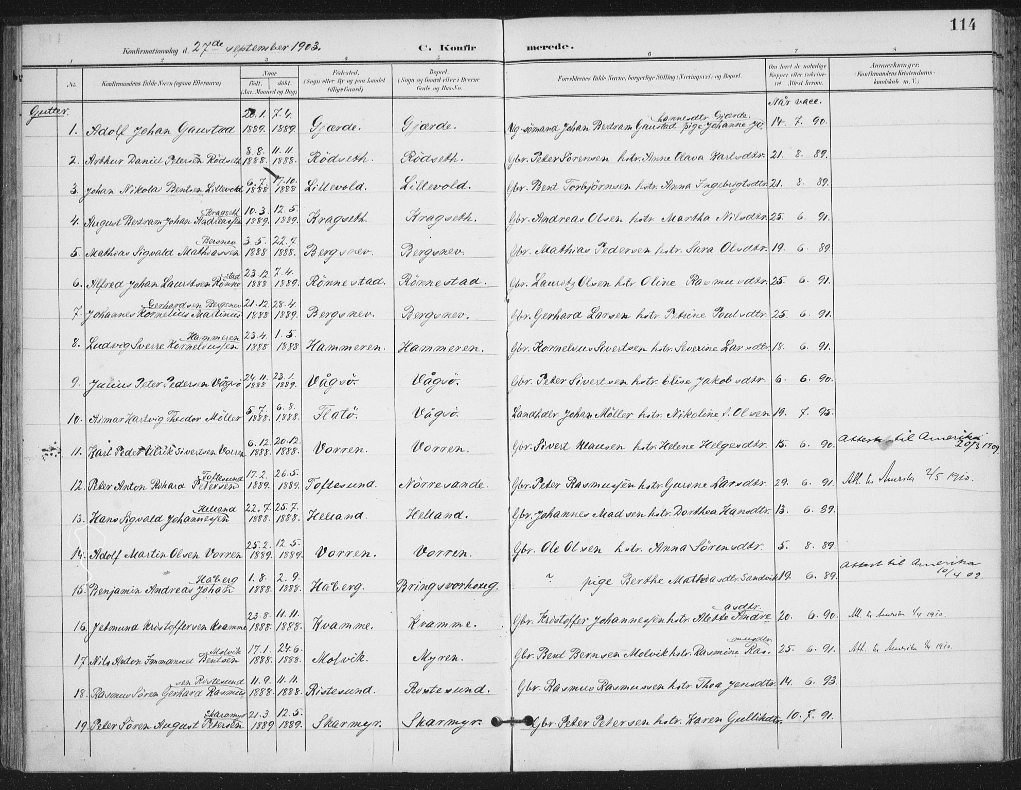 Ministerialprotokoller, klokkerbøker og fødselsregistre - Møre og Romsdal, AV/SAT-A-1454/503/L0038: Parish register (official) no. 503A06, 1901-1917, p. 114