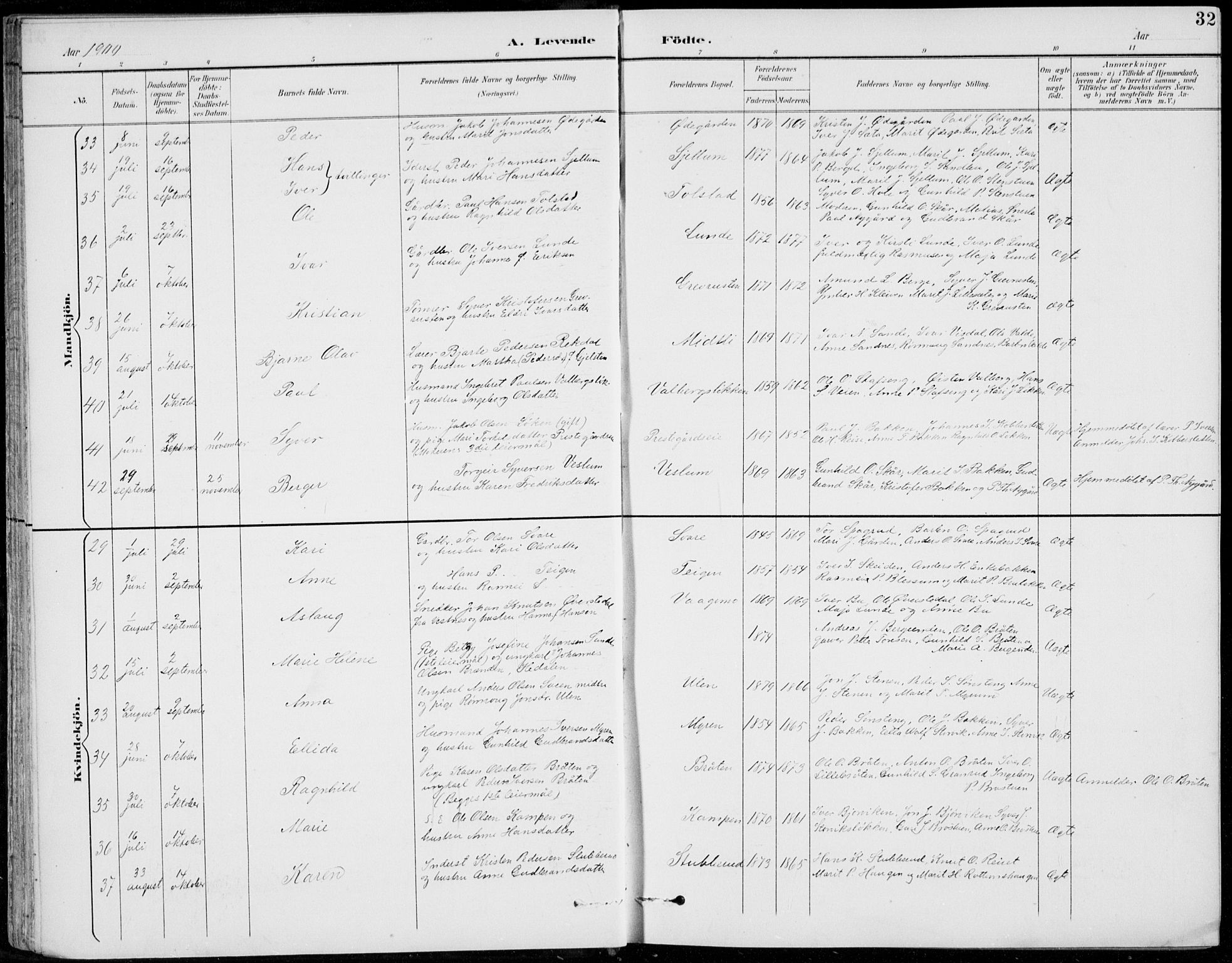 Vågå prestekontor, AV/SAH-PREST-076/H/Ha/Hab/L0002: Parish register (copy) no. 2, 1894-1939, p. 32