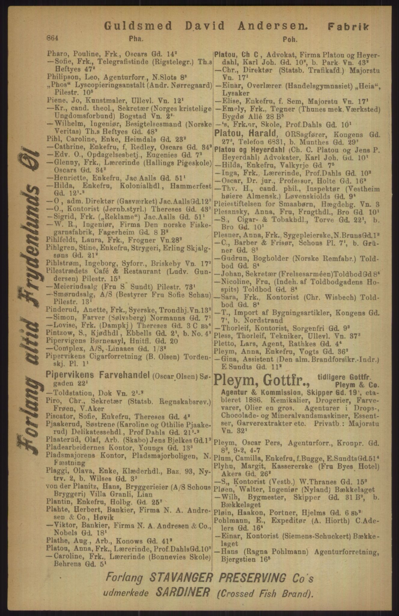 Kristiania/Oslo adressebok, PUBL/-, 1911, p. 864