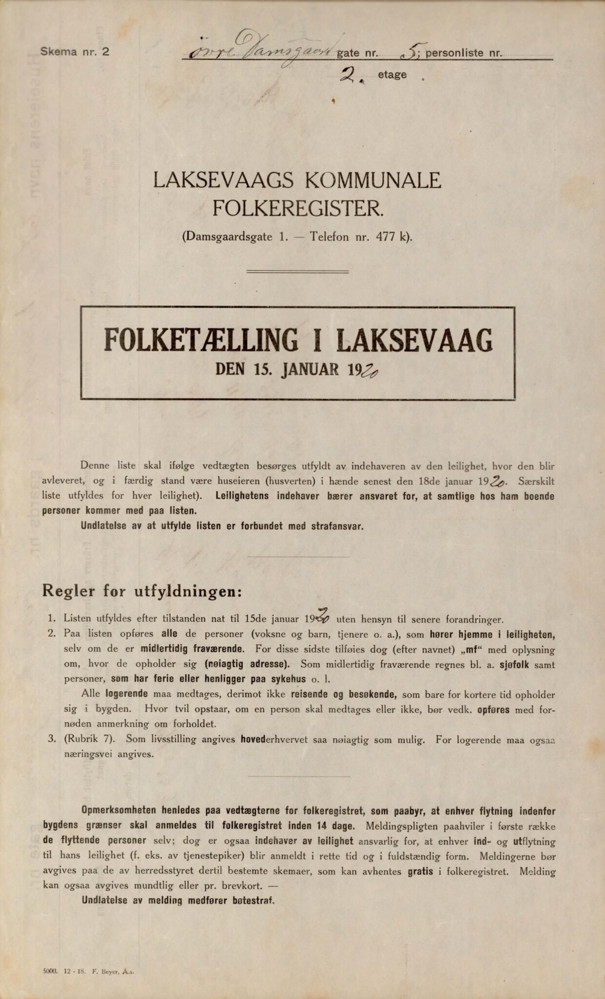 Laksevåg kommune. Folkeregisteret, BBA/A-1586/E/Ea/L0001: Folketellingskjema 1920, 1920, p. 1309