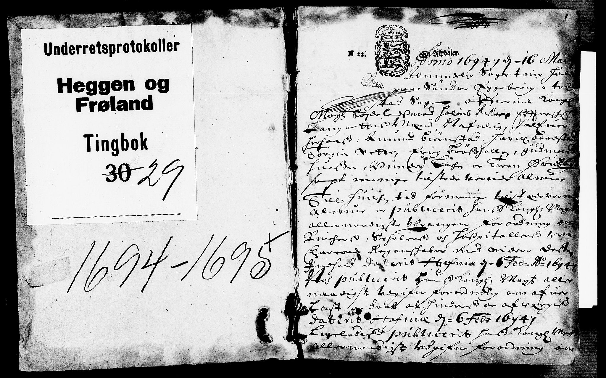 Heggen og Frøland sorenskriveri I, SAO/A-11556/F/Fb/L0029: Tingbok, 1694-1695, p. 0b-1a