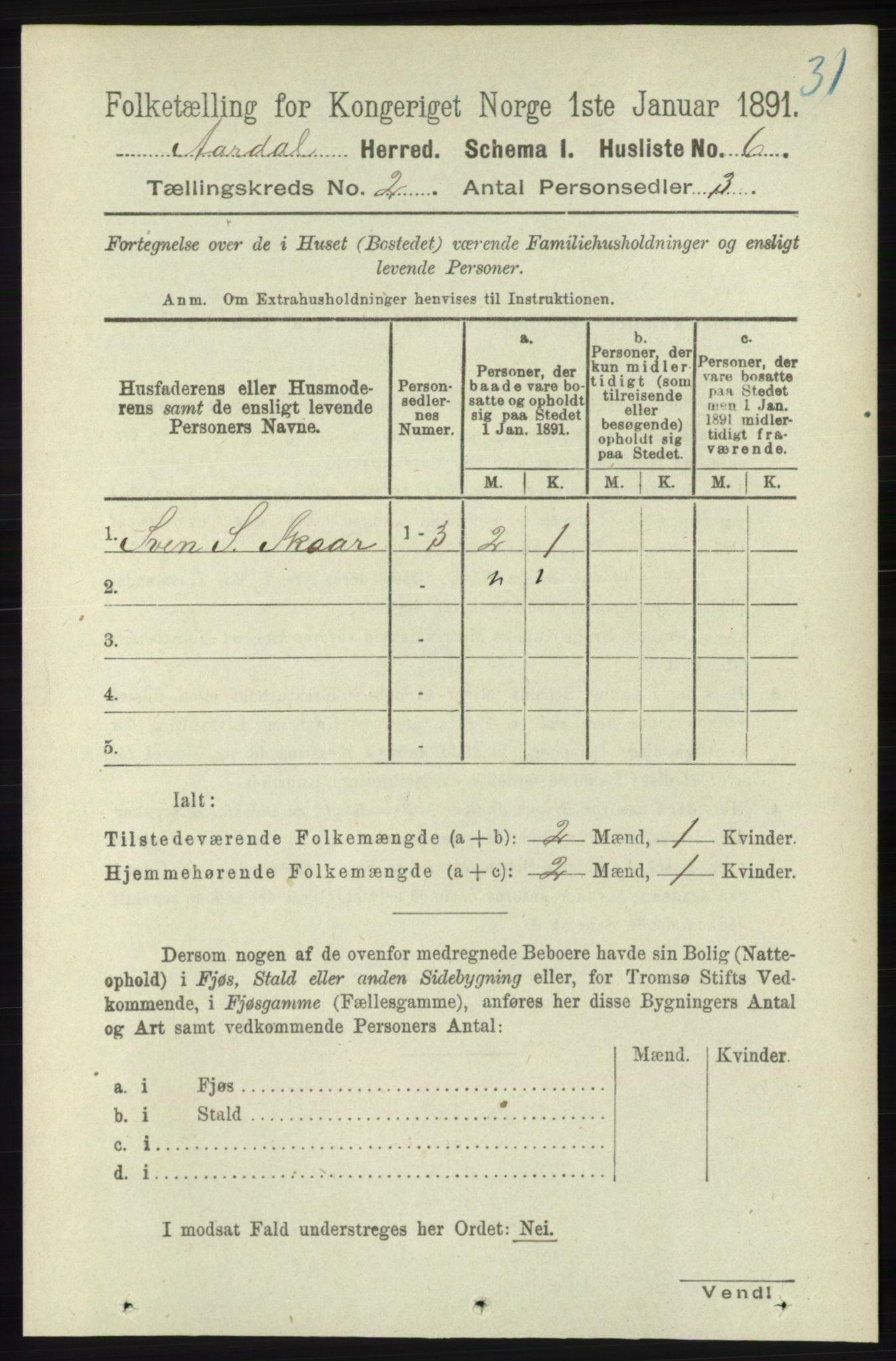 RA, 1891 census for 1131 Årdal, 1891, p. 534