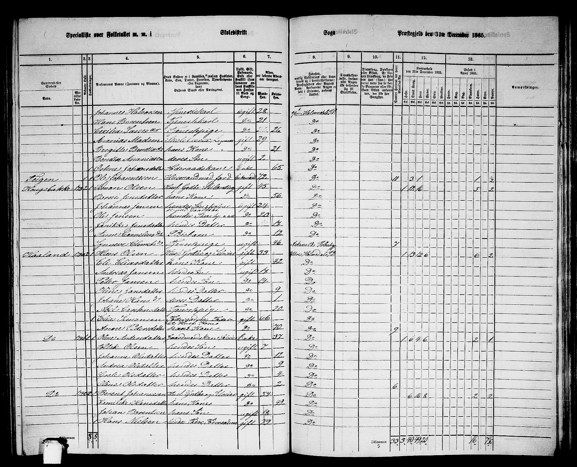 RA, 1865 census for Ytre Holmedal, 1865, p. 119