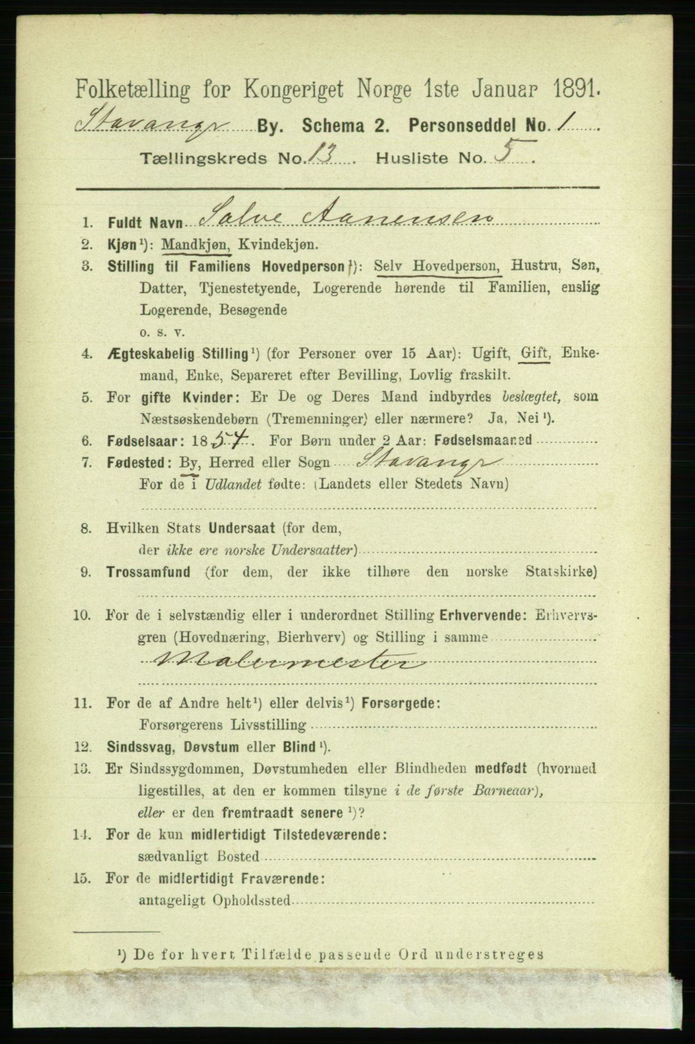 RA, 1891 census for 1103 Stavanger, 1891, p. 16076