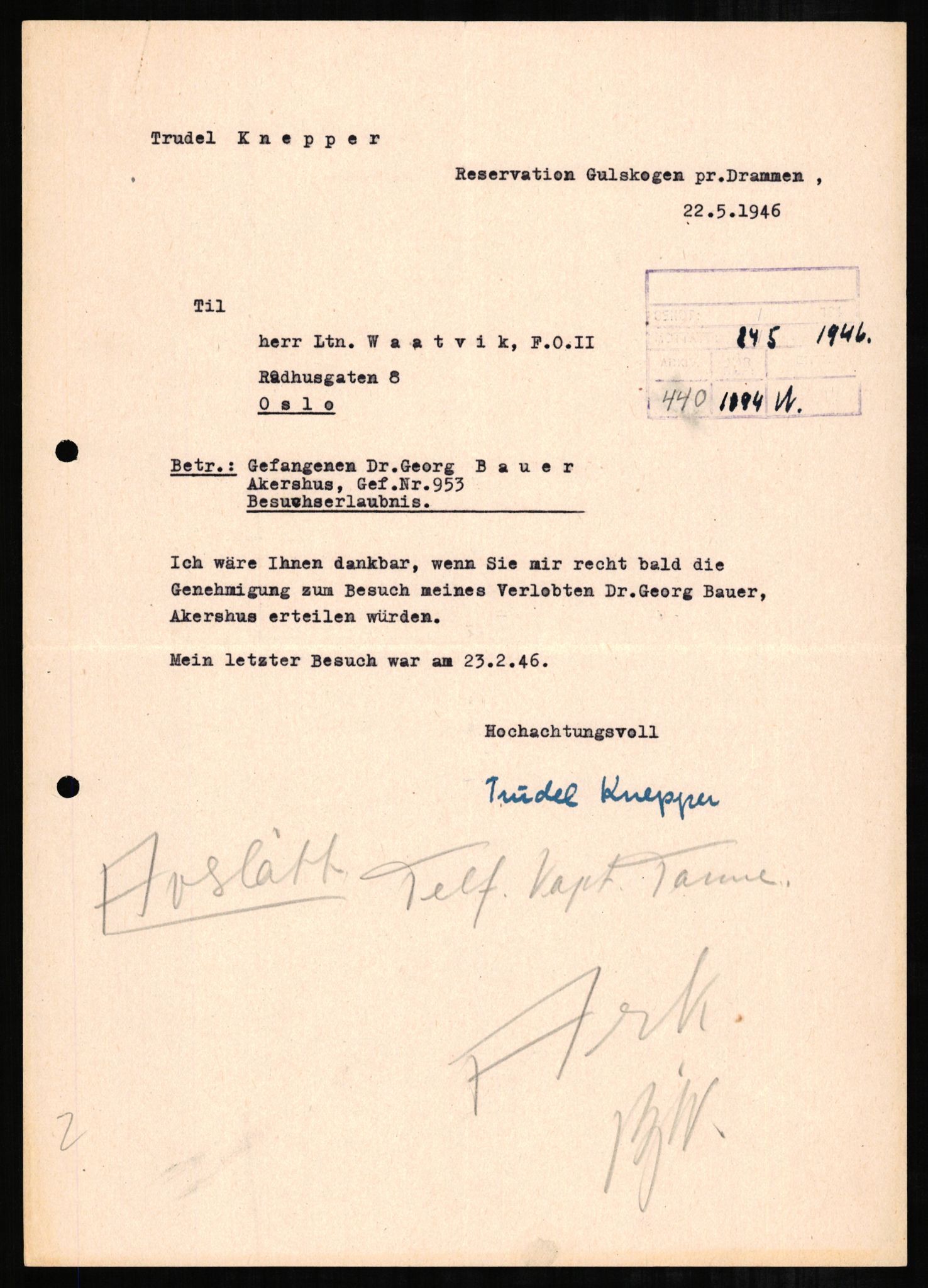 Forsvaret, Forsvarets overkommando II, AV/RA-RAFA-3915/D/Db/L0002: CI Questionaires. Tyske okkupasjonsstyrker i Norge. Tyskere., 1945-1946, p. 235
