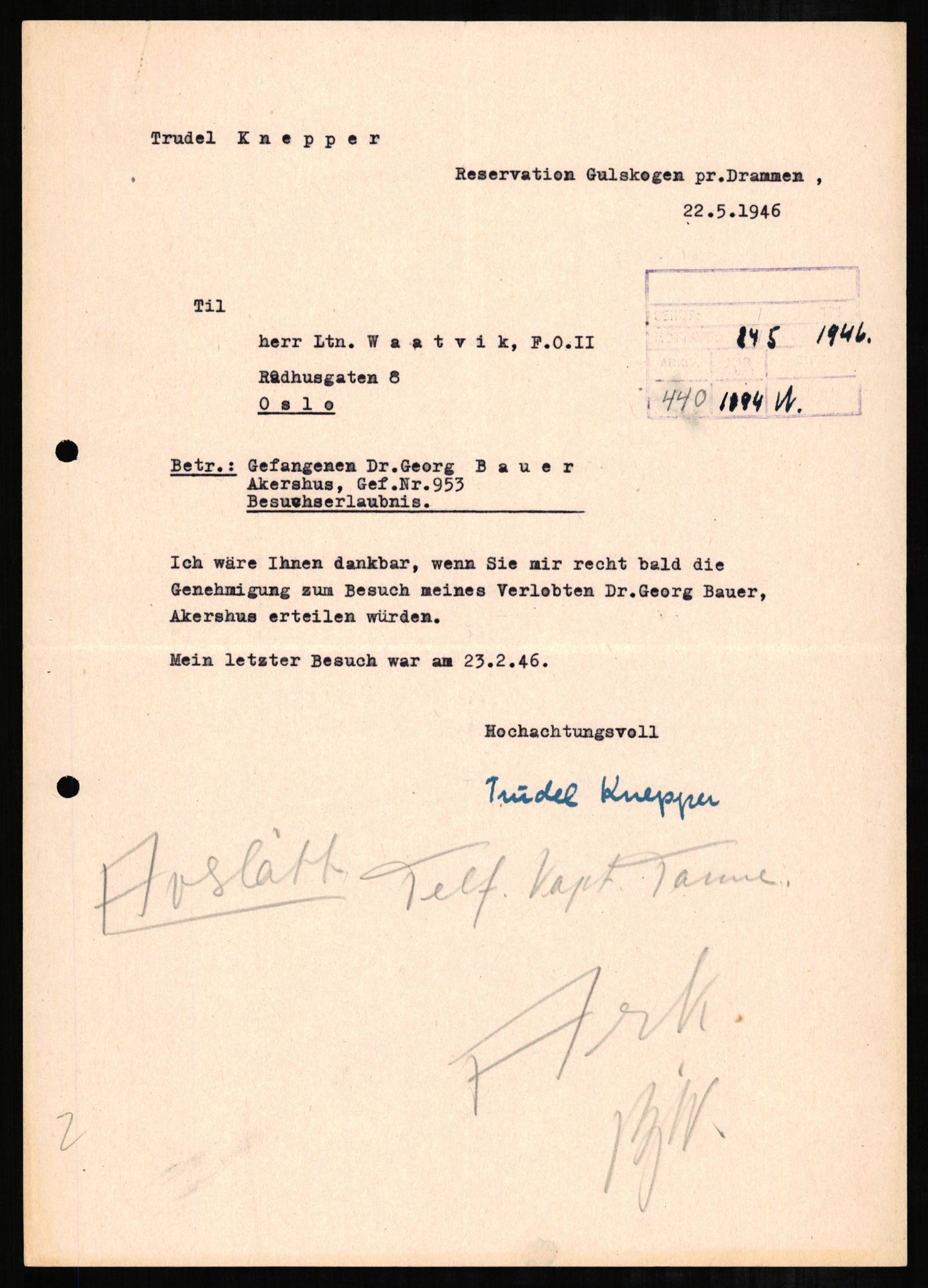 Forsvaret, Forsvarets overkommando II, RA/RAFA-3915/D/Db/L0002: CI Questionaires. Tyske okkupasjonsstyrker i Norge. Tyskere., 1945-1946, p. 235