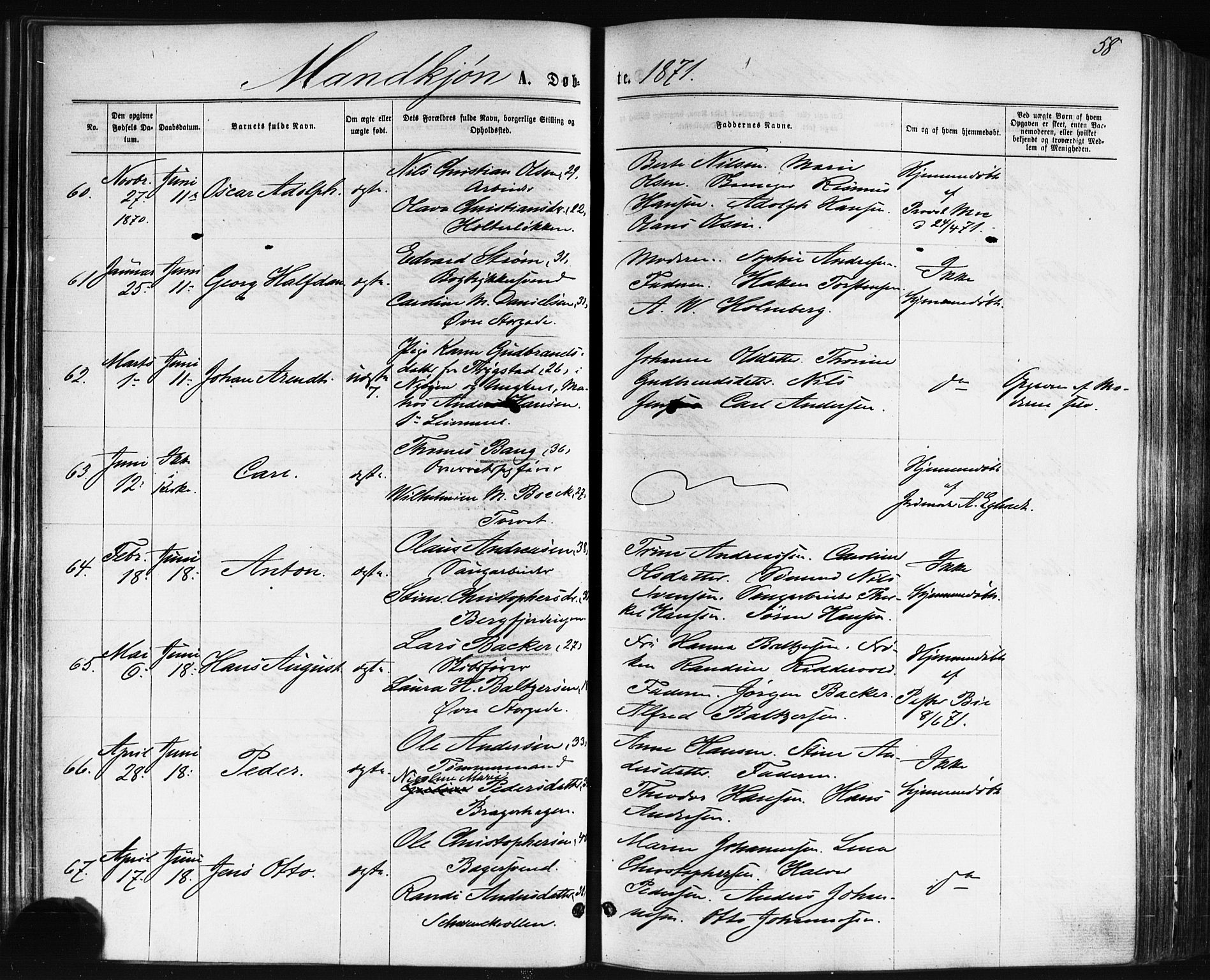 Bragernes kirkebøker, AV/SAKO-A-6/F/Fb/L0004: Parish register (official) no. II 4, 1869-1875, p. 58