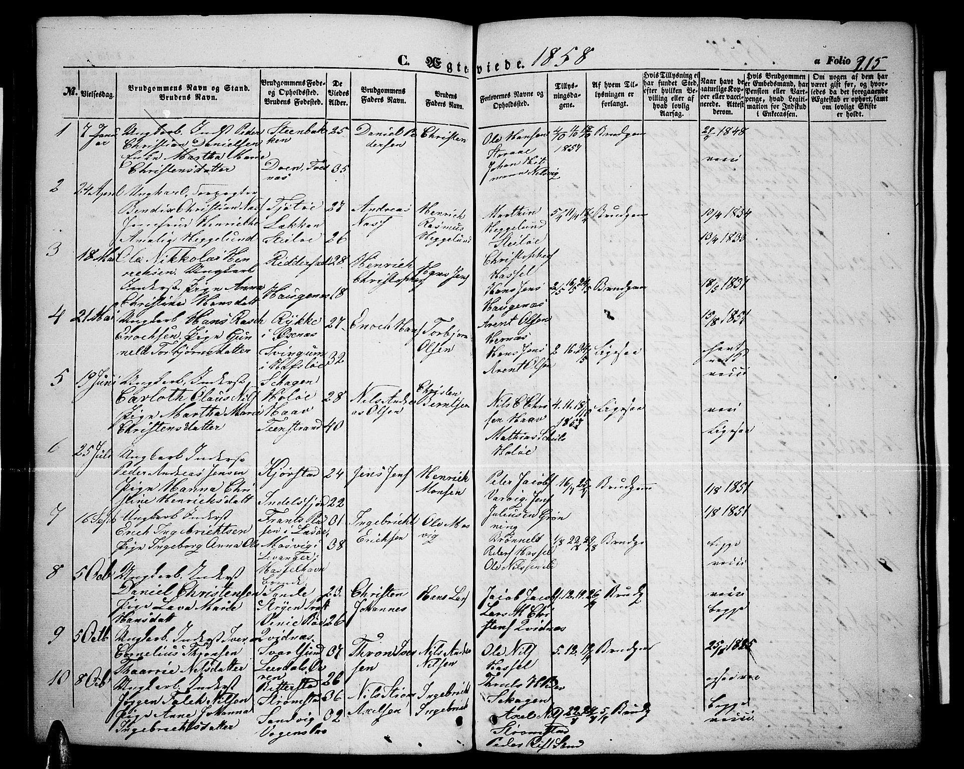 Ministerialprotokoller, klokkerbøker og fødselsregistre - Nordland, SAT/A-1459/888/L1265: Parish register (copy) no. 888C03, 1850-1863, p. 215