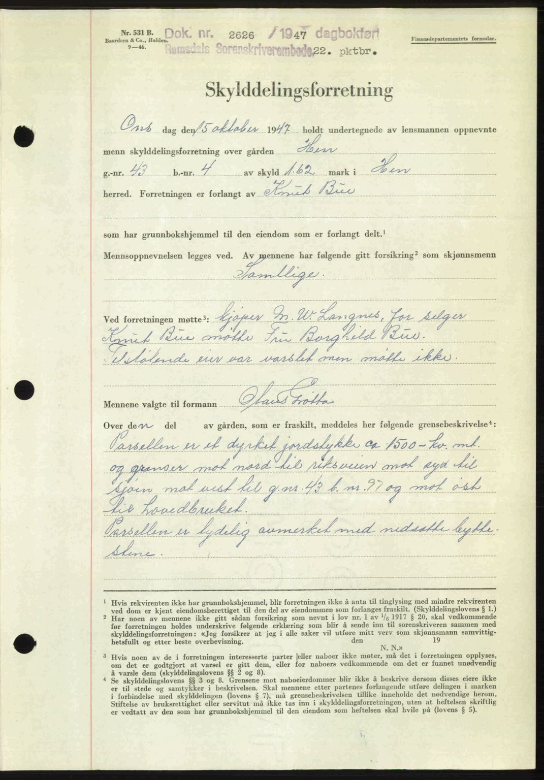 Romsdal sorenskriveri, SAT/A-4149/1/2/2C: Mortgage book no. A24, 1947-1947, Diary no: : 2626/1947