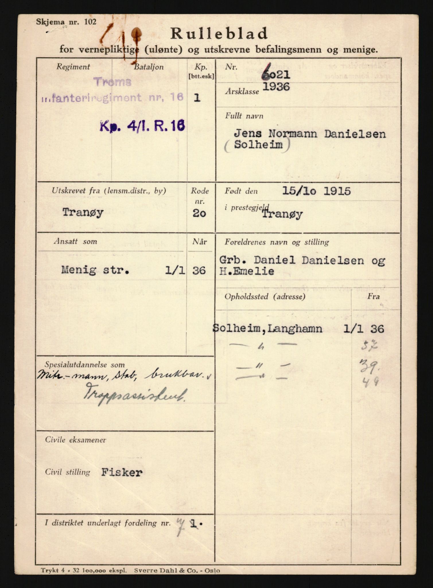 Forsvaret, Troms infanteriregiment nr. 16, AV/RA-RAFA-3146/P/Pa/L0020: Rulleblad for regimentets menige mannskaper, årsklasse 1936, 1936, p. 153