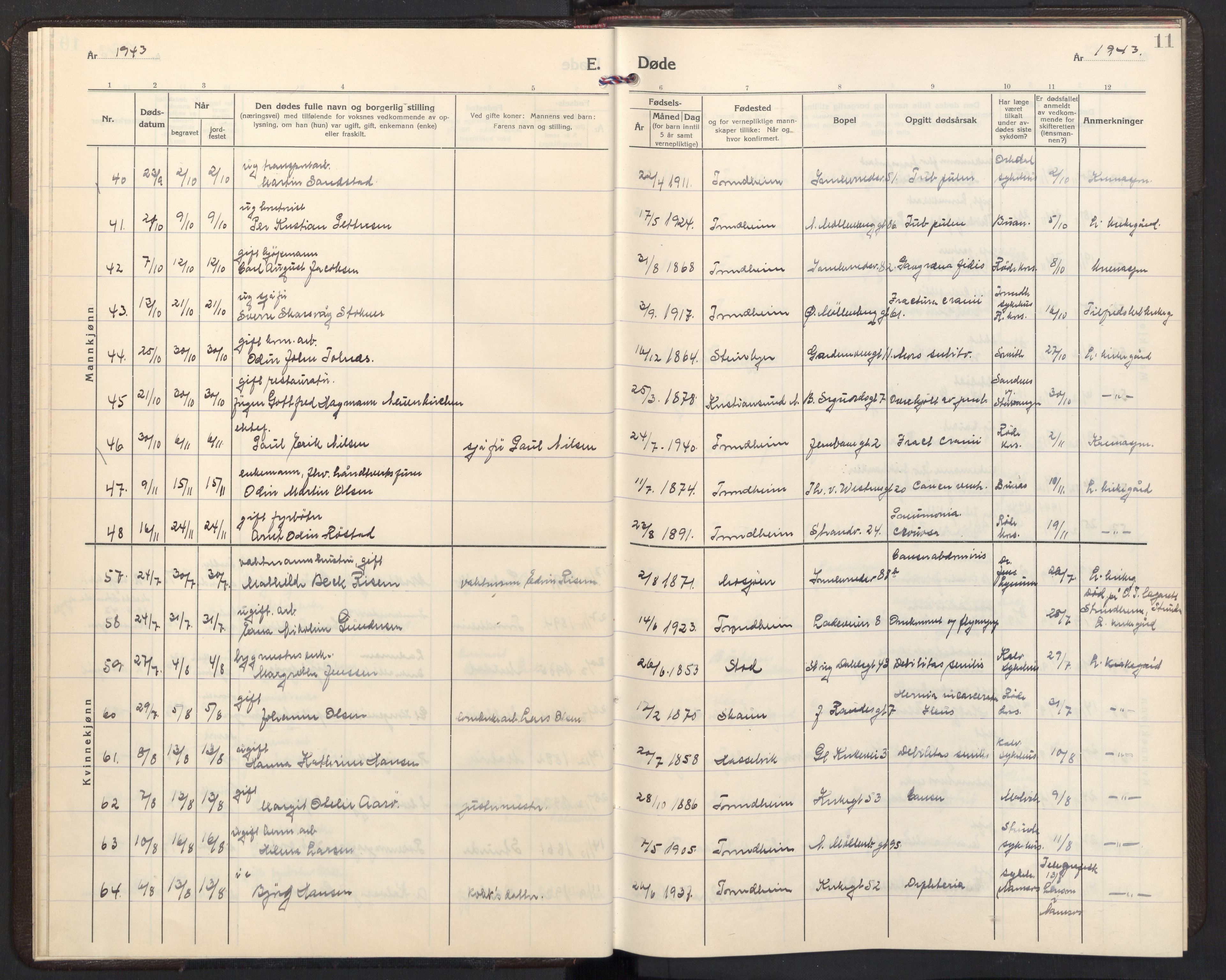 Ministerialprotokoller, klokkerbøker og fødselsregistre - Sør-Trøndelag, AV/SAT-A-1456/605/L0264: Parish register (copy) no. 605C11, 1942-1949, p. 11