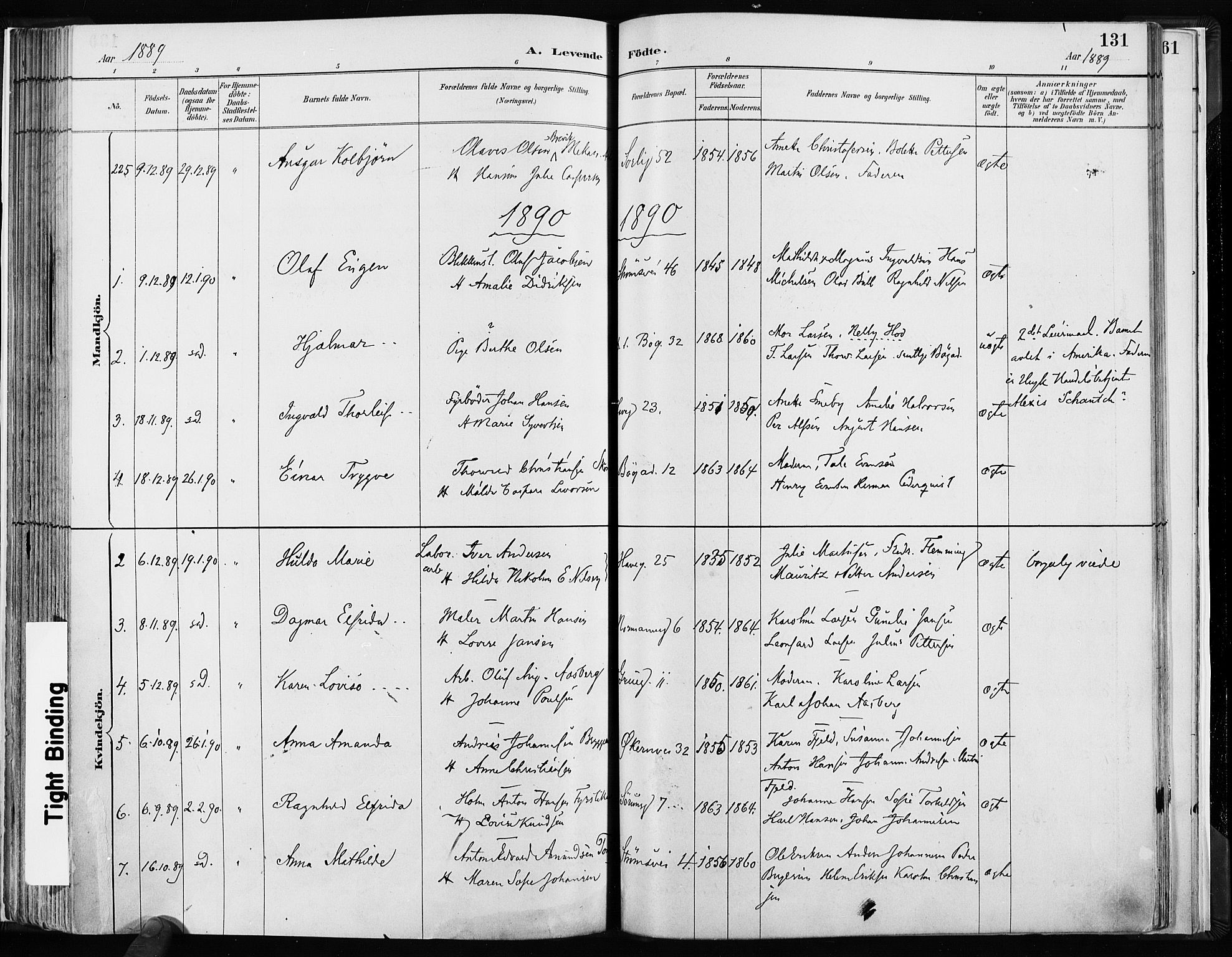 Kampen prestekontor Kirkebøker, AV/SAO-A-10853/F/Fa/L0003: Parish register (official) no. I 3, 1886-1892, p. 131