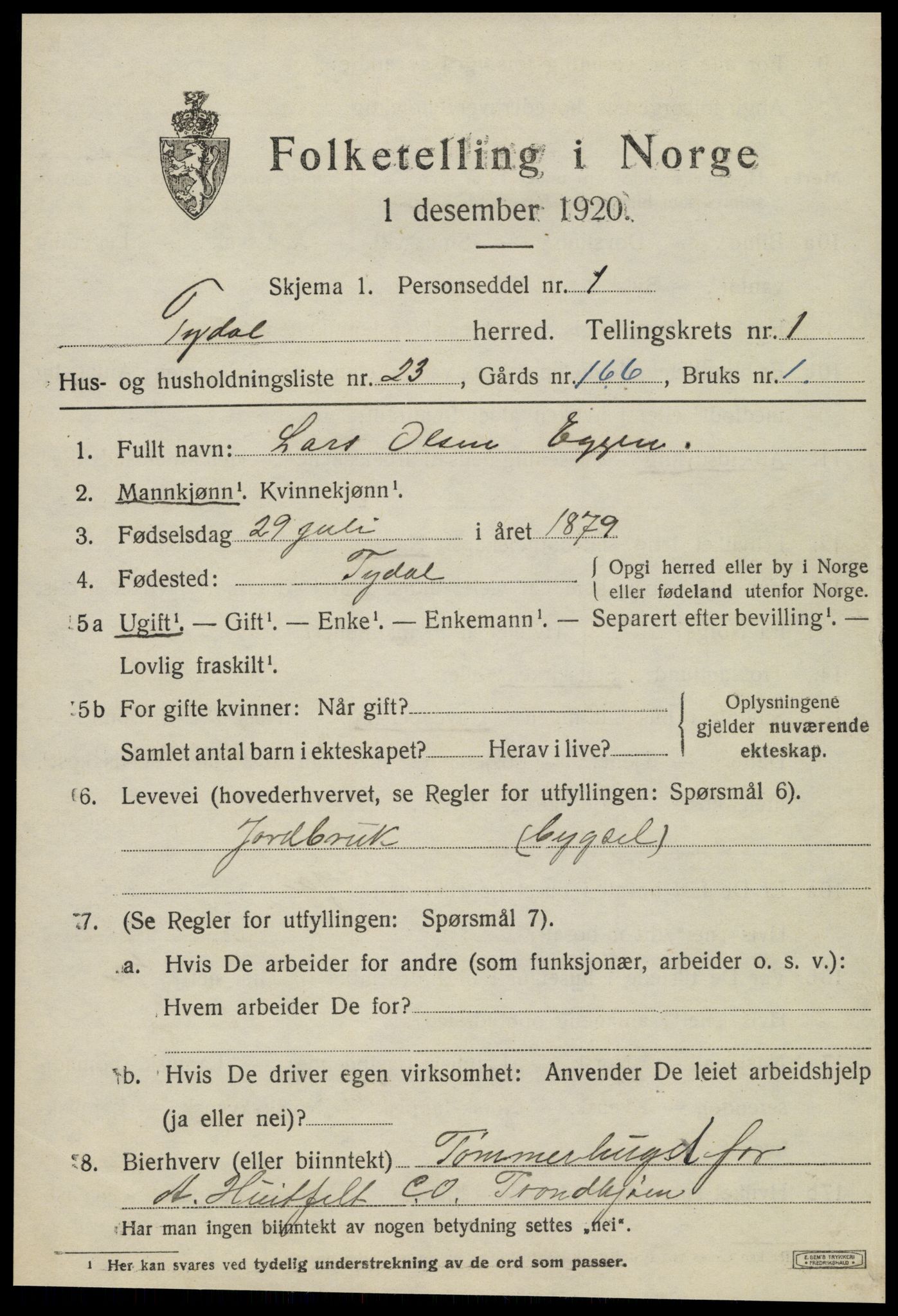 SAT, 1920 census for Tydal, 1920, p. 559