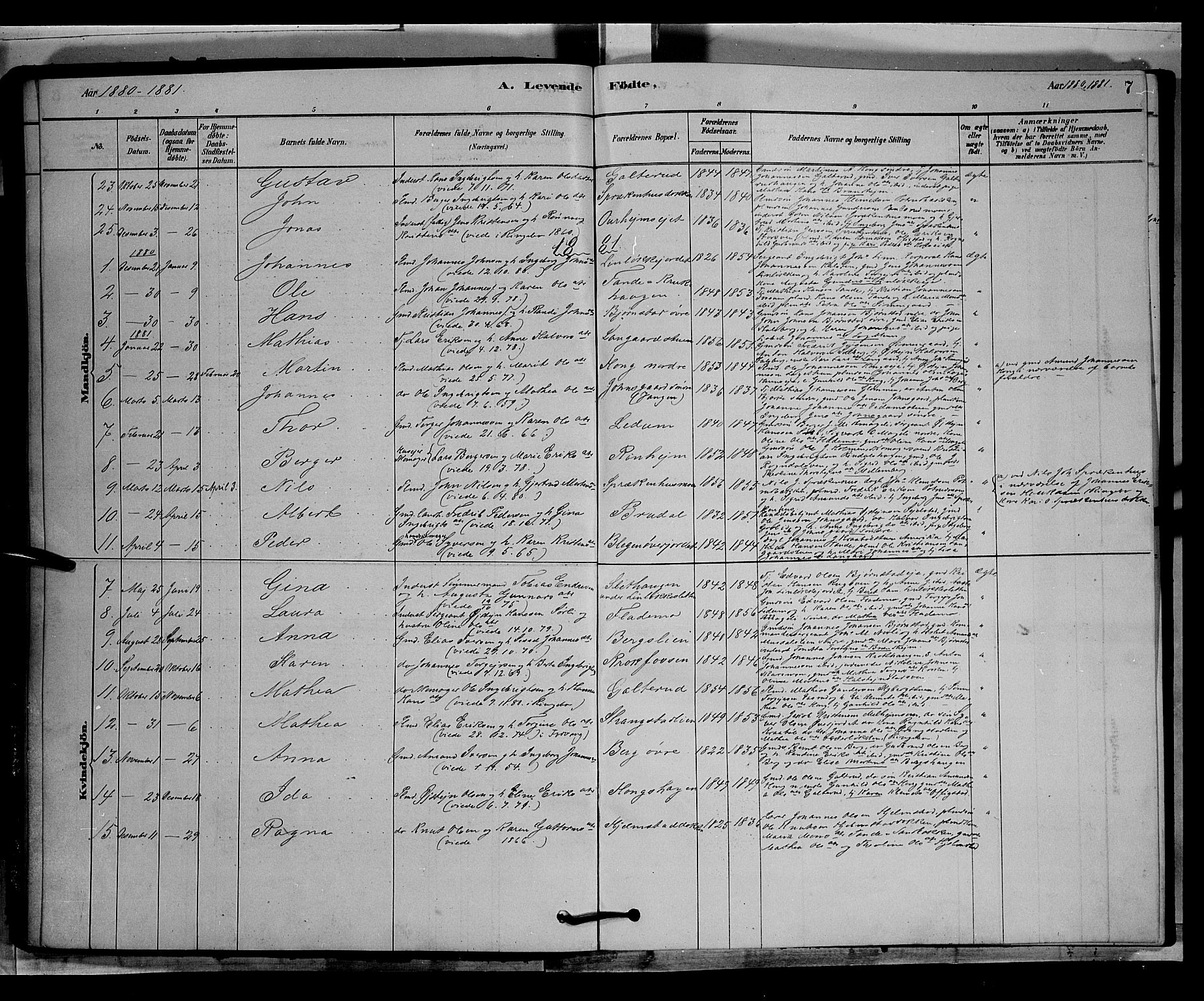 Øyer prestekontor, AV/SAH-PREST-084/H/Ha/Hab/L0003: Parish register (copy) no. 3, 1878-1893, p. 7