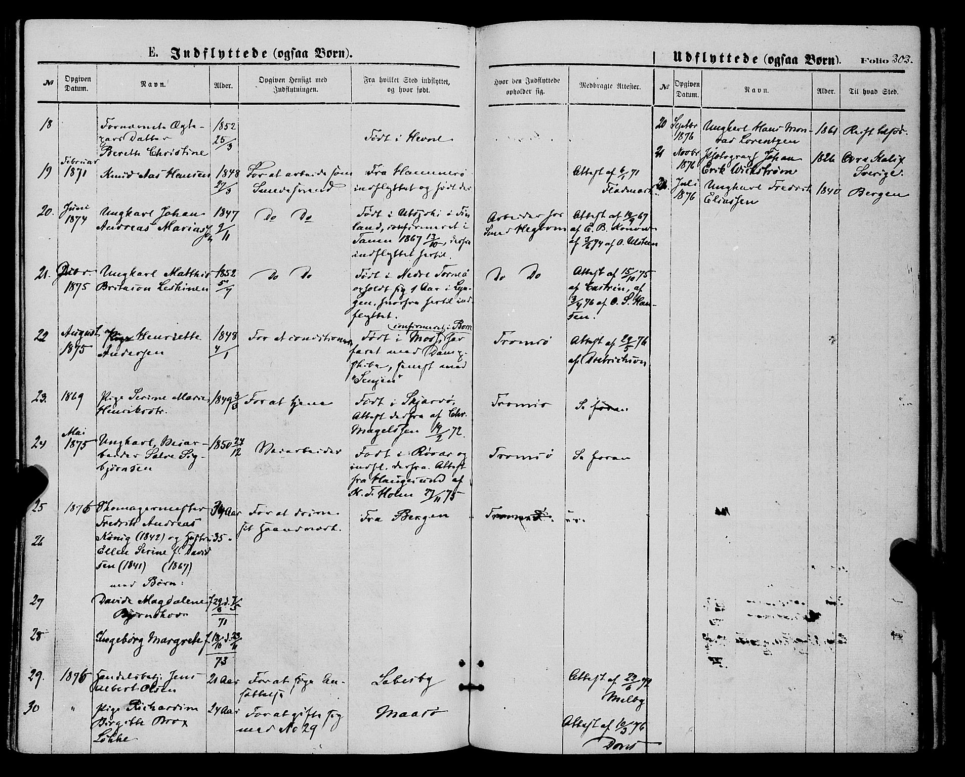 Tromsø sokneprestkontor/stiftsprosti/domprosti, SATØ/S-1343/G/Ga/L0013kirke: Parish register (official) no. 13, 1872-1877, p. 303