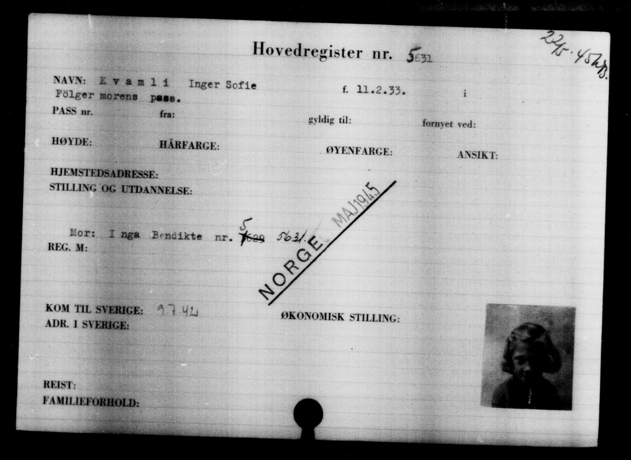 Den Kgl. Norske Legasjons Flyktningskontor, RA/S-6753/V/Va/L0004: Kjesäterkartoteket.  Flyktningenr. 3496-6610, 1940-1945, p. 2473