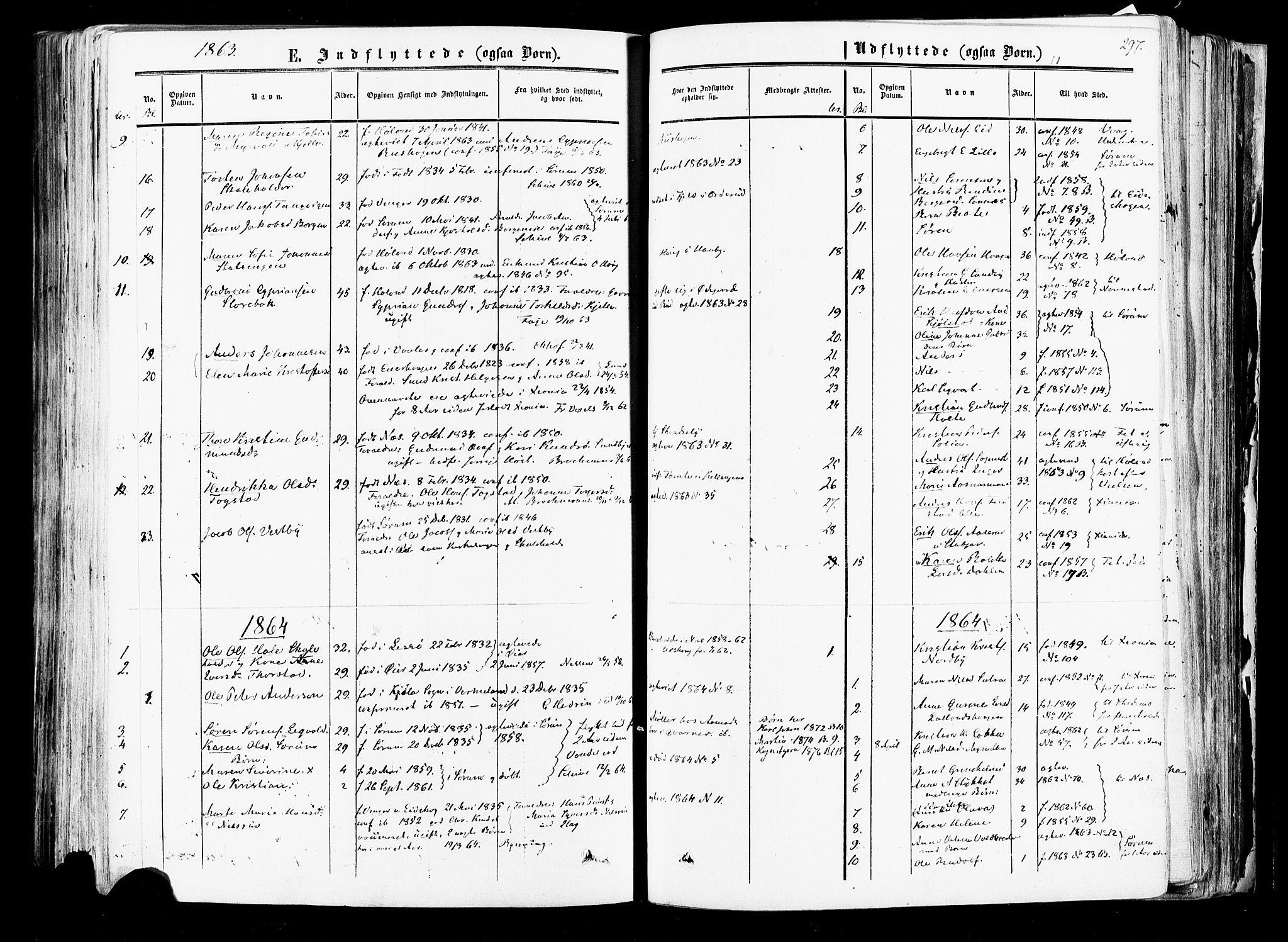 Aurskog prestekontor Kirkebøker, SAO/A-10304a/F/Fa/L0007: Parish register (official) no. I 7, 1854-1877, p. 297